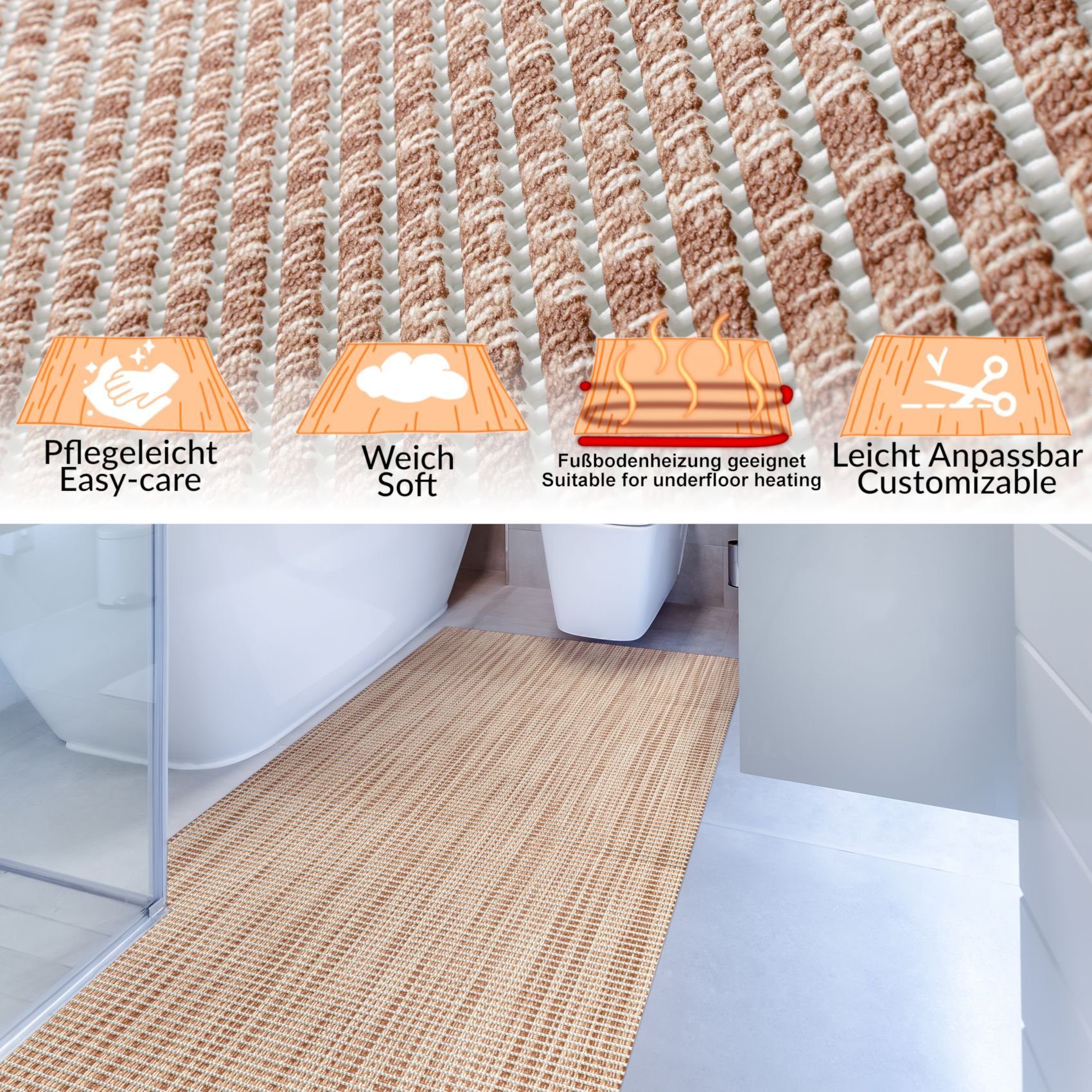 ANRO Schaum-Badematte Antirutschmatte Weichschaummatte Badezimmer Entspannung, Höhe 5 mm, wasserdurchlässig, pflegeleicht, Rillen, rutschhemmend, Drainage Effek – Bild 4 von 5