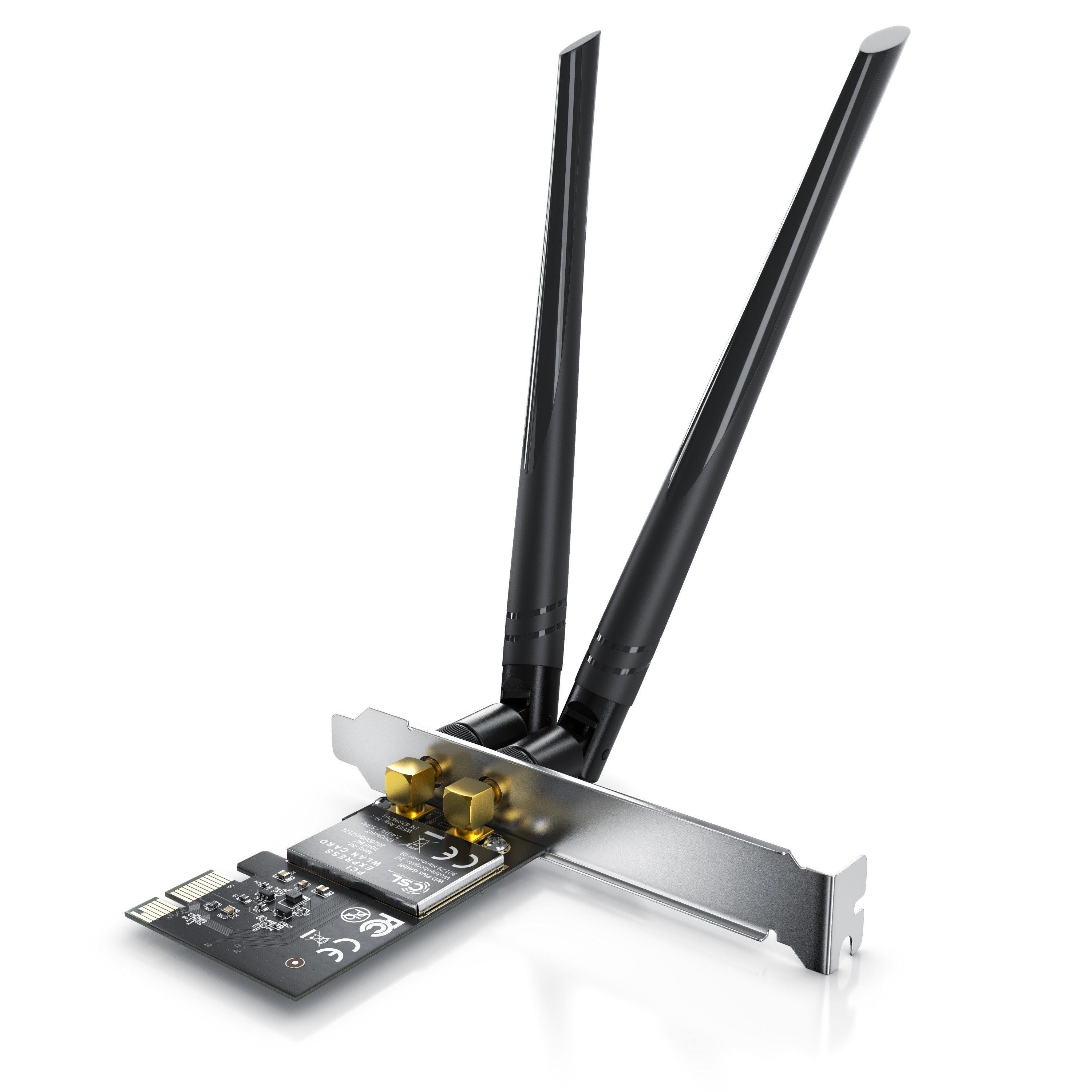 CSL Netzwerk-Adapter, 1200 Mbit WLAN PCIe Netzwerkkarte 2,4 Ghz & 5 Ghz 2x WiFi Antennen