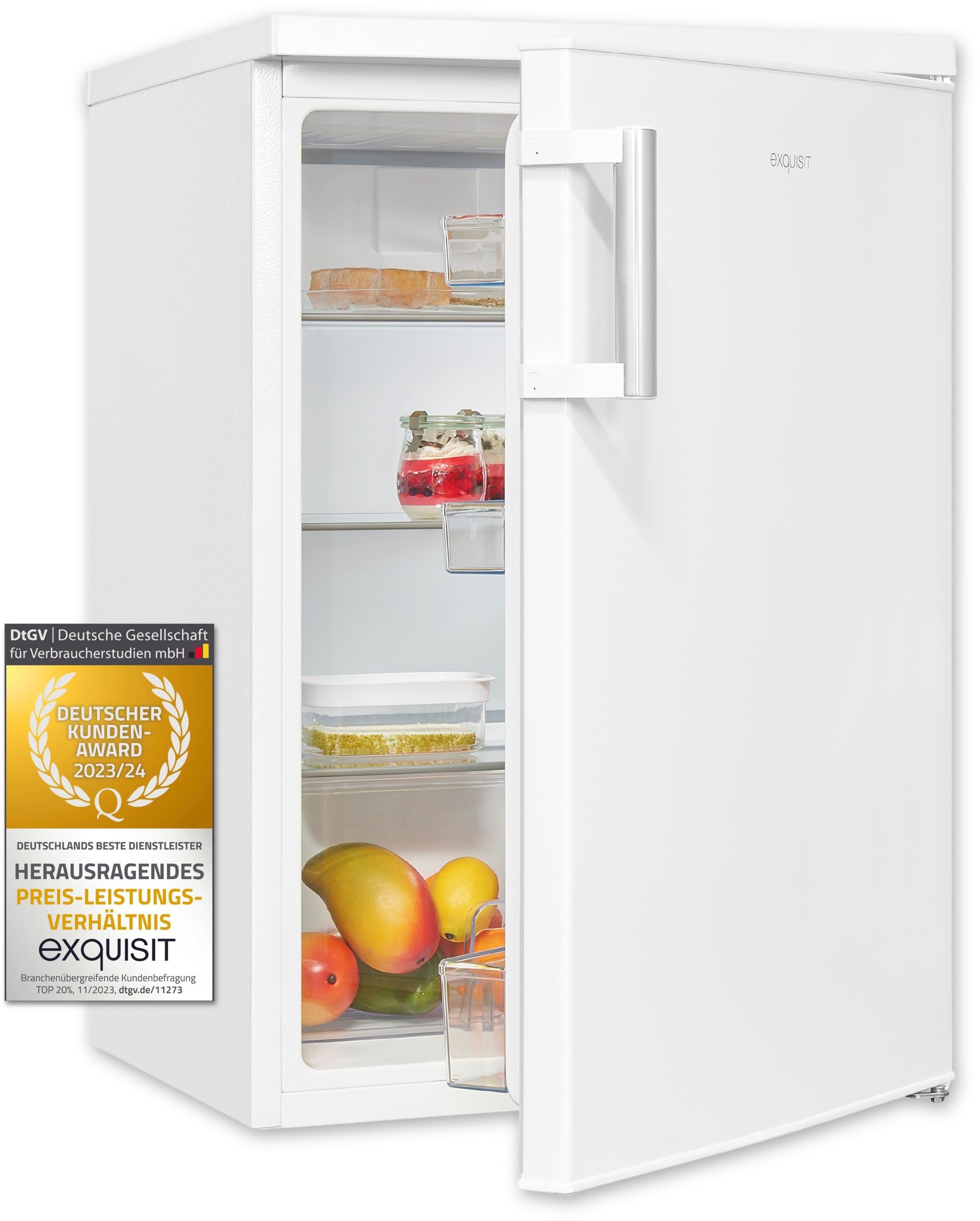 exquisit Vollraumkühlschrank KS16-V-H-010E weiss, 85 cm hoch, 56 cm breit, 33 L Mini-Kühlschrank: kompakt, flexibel, hell & energiesparend