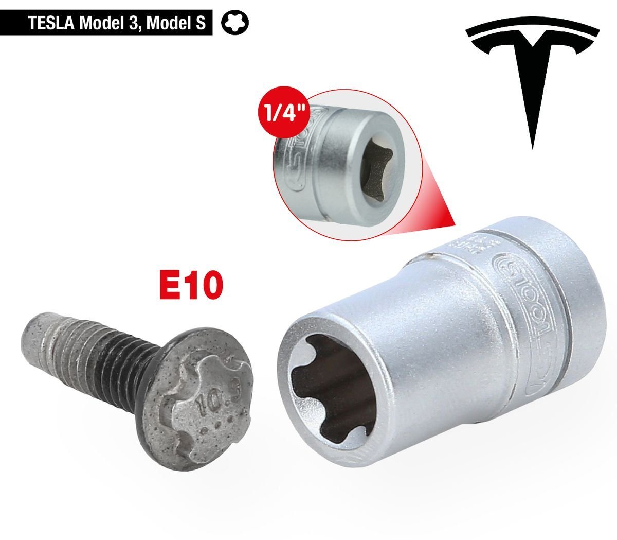 Thumbnail - KS Tools Gabel- und Ringschlüssel 1/4" Spezial-Profil-Stecknuss für Tesla, E10 (911.4363)