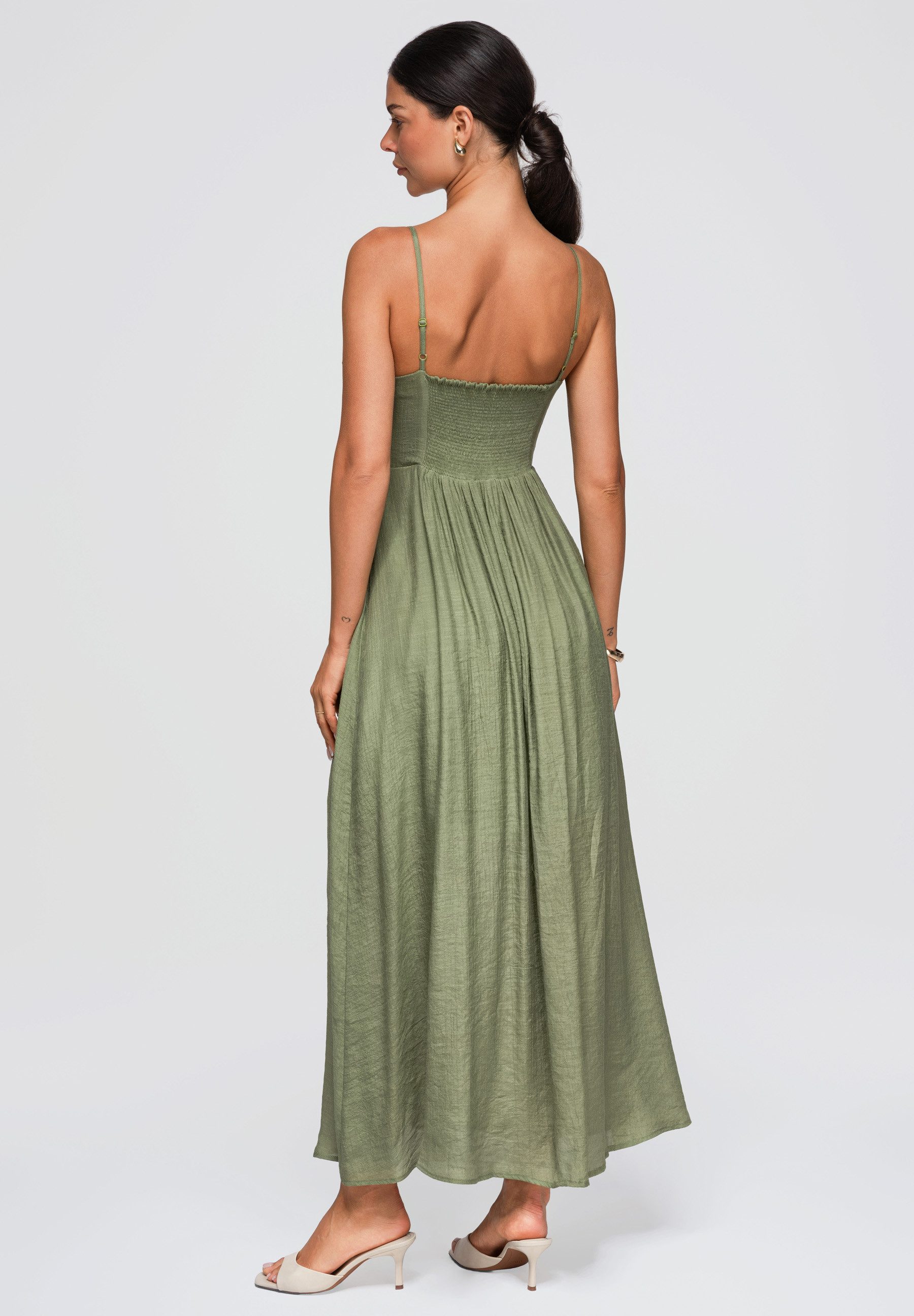 OMBRE Maxikleid Damen Maxikleid mit V-Ausschnitt und verstellbaren Trägern Grün M (kein Set, 1-tlg)