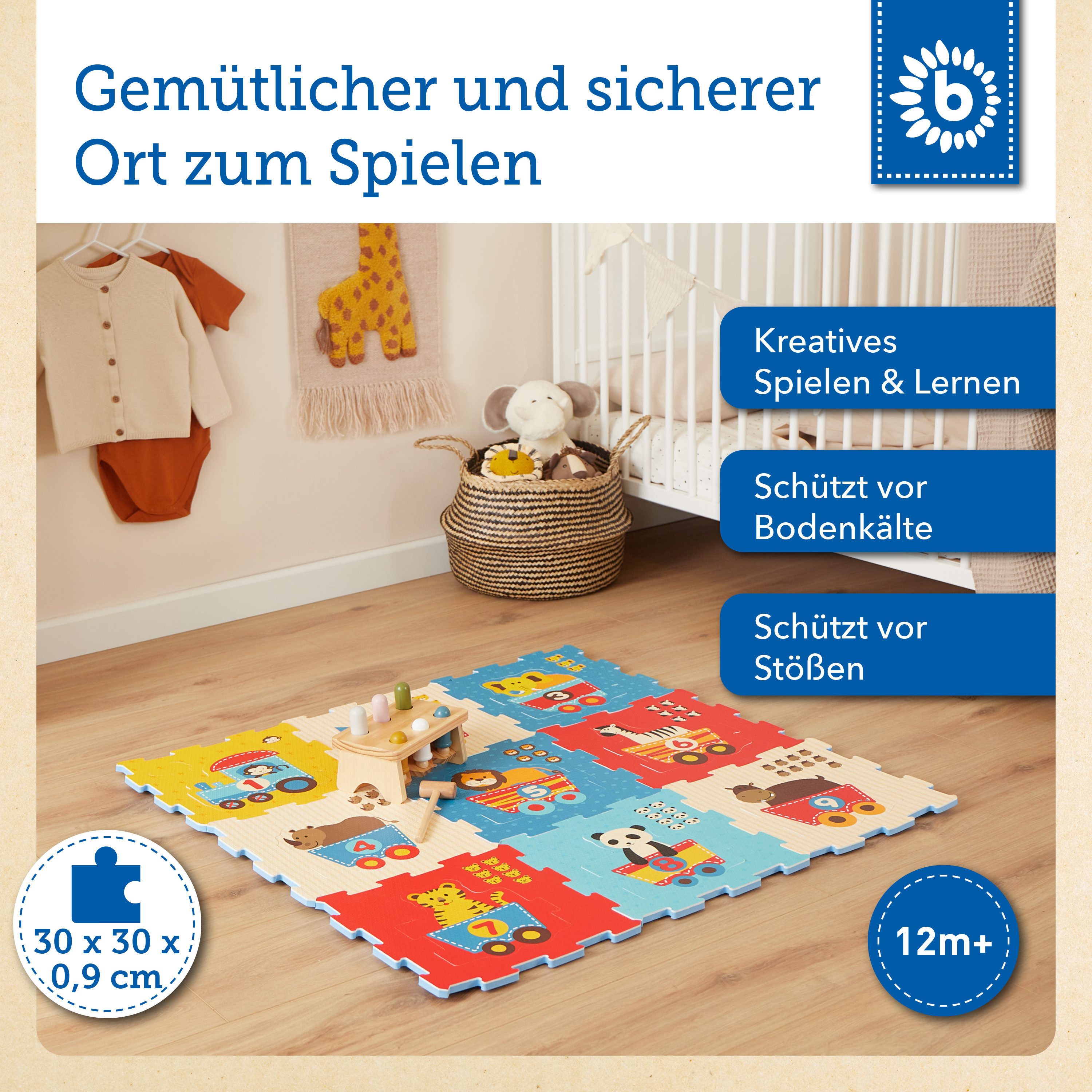 BIECO Steckpuzzle Puzzlematte Baby 18 tlg Spielmatte Baby XXL Puzzle Kinder Turnmatte, Puzzleteile