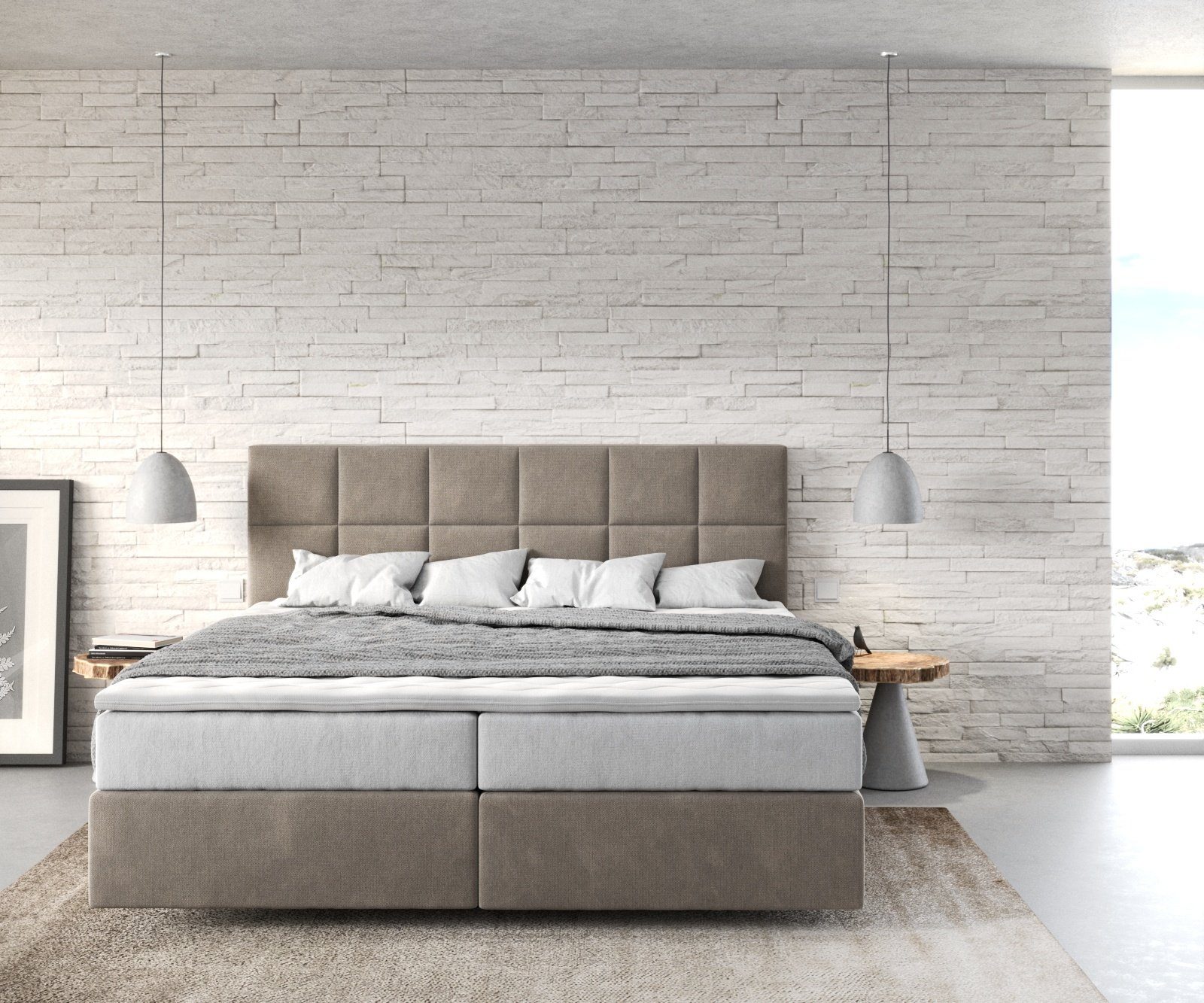 DELIFE Boxspringbett Dream-Fine, Mikrofaser Beige 180x200 günstig online kaufen