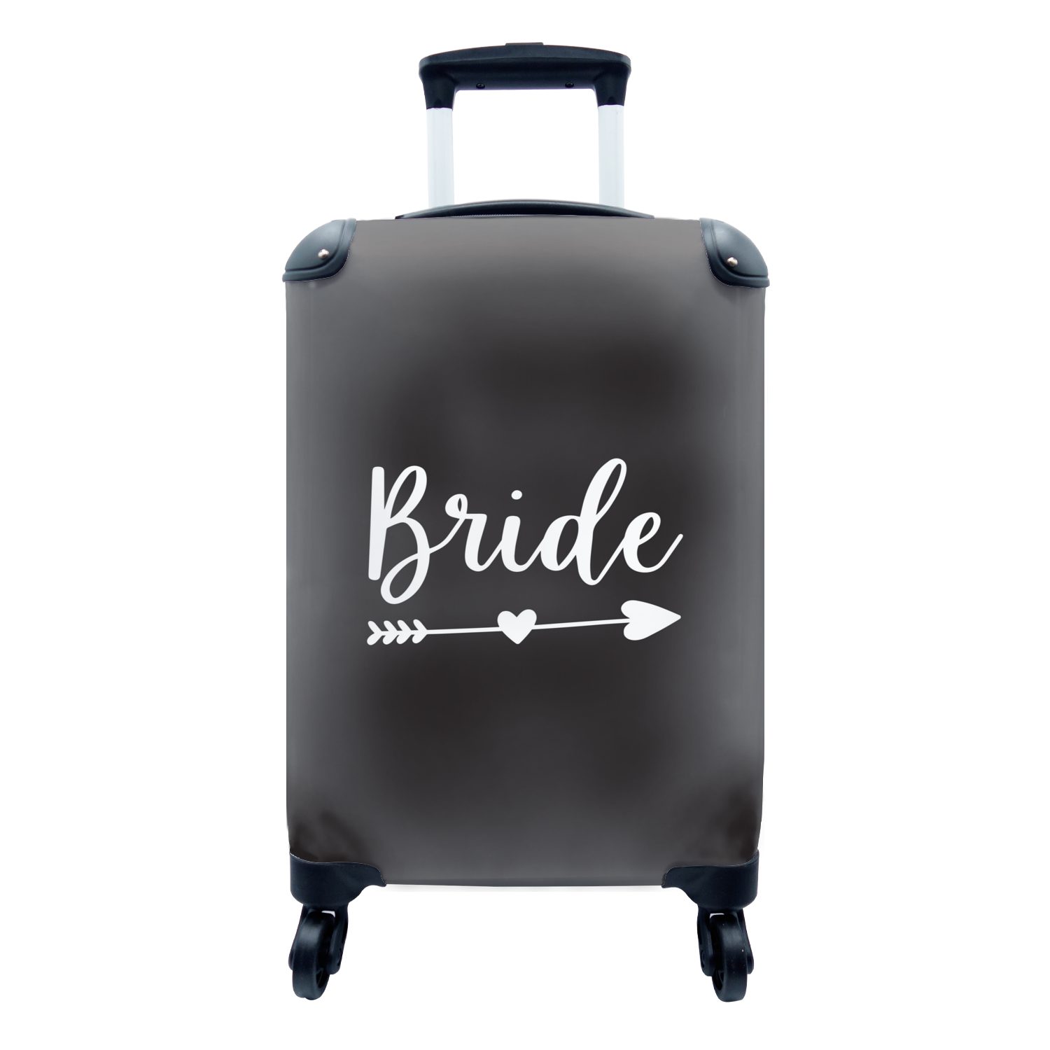 MuchoWow Handgepäckkoffer Pfeil durch ein Herz mit dem Wort "Braut" auf schwarzem Hintergrund, 4 Rollen, Reisetasche mit rollen, Handgepäck für Ferien, Trolley, Reisekoffer