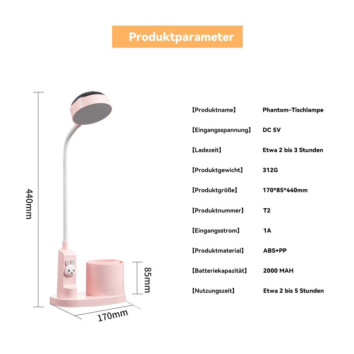 Projektion Schreibtischlampe dimmbare DOPWii Lichtmast verstellbarer Rosa LED-Stifthalterleuchte, LED