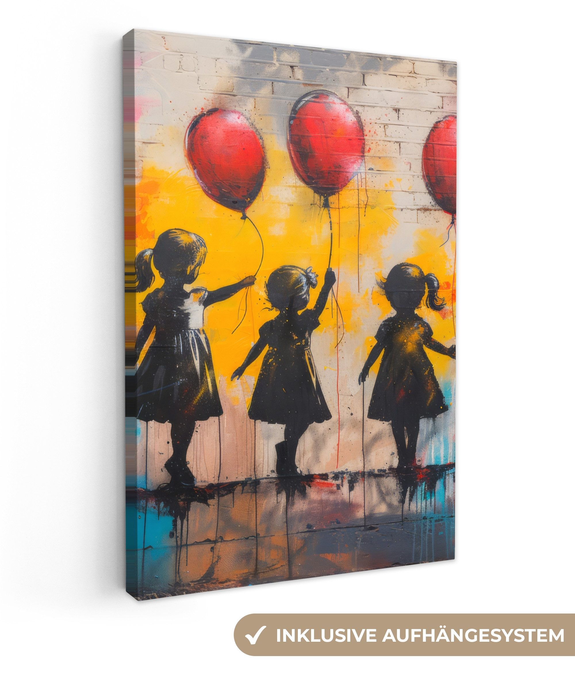 OneMillionCanvasses® Leinwandbild Graffiti - Kinder - Straßenkunst - Luftballon - Banksy Style, Fotodruck (1 St), Leinwand Canvas Wandbild, Wanddekoration 20x30 cm