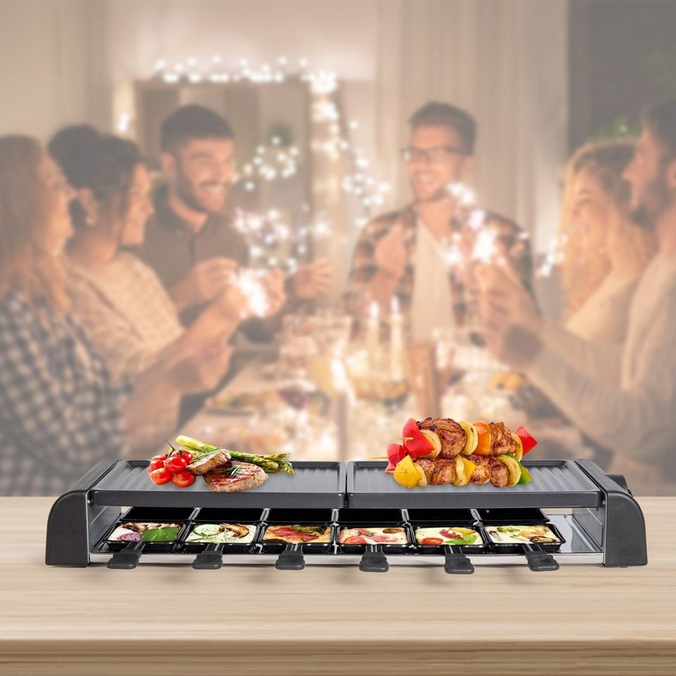 bmf-versand Raclette Raclette 12 Personen Grill Set Tischgrill Elektrogrill  Pfännchen, 12 Raclettepfännchen, 1800,00 W, Einfache Reinigung,  Einstellbarer Thermostat, Umfangreiches Zubehör