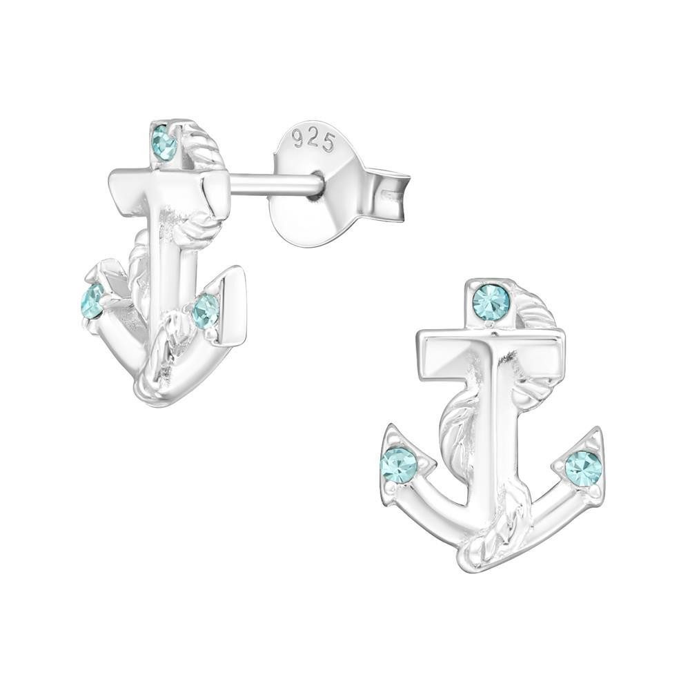 Ohrring-Set Ohrstecker Anker mit türkisem Kristall aus 925 Silber für Damen