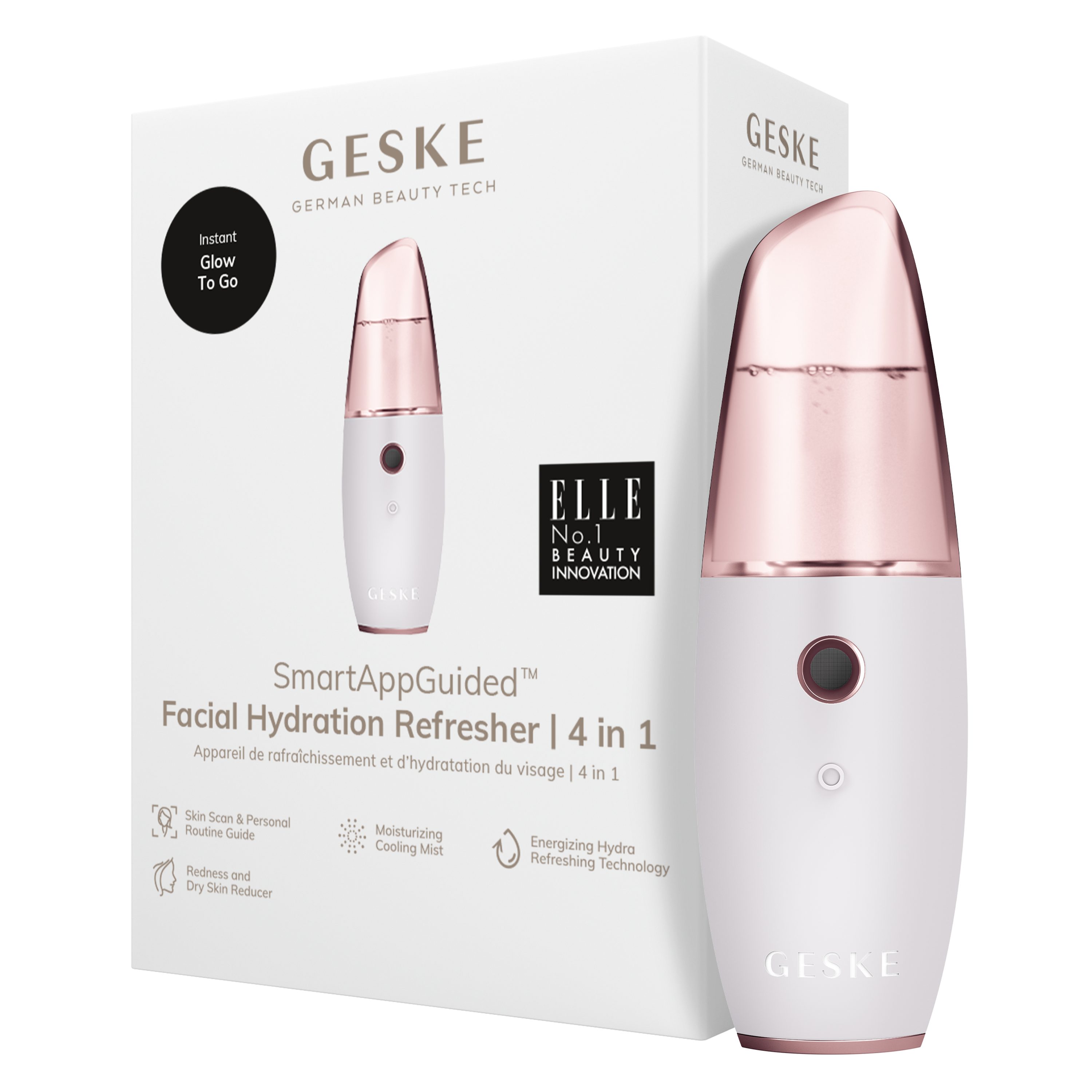 GESKE German Beauty Tech Enhancer SmartAppGuided™ Facial Hydration Refresher 4 in 1, Packung (Gerät & USB-Ladekabel), 2-tlg., Gerät inkl. kostenloser APP (SmartAppGuided Device), Mit der GESKE App erhältst Du deine personalisierte Hautpflegeroutine. Starlight