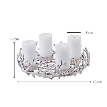 EDZARD Adventskranz »Porus L«, (42 cm) Kerzenhalter für Stumpenkerzen, Adventsleuchter als Weihnachtsdeko für 4 Kerzen á Ø 8 cm, Kerzenkranz als Tischdeko als Tischdeko mit Silber-Optik, vernickelt