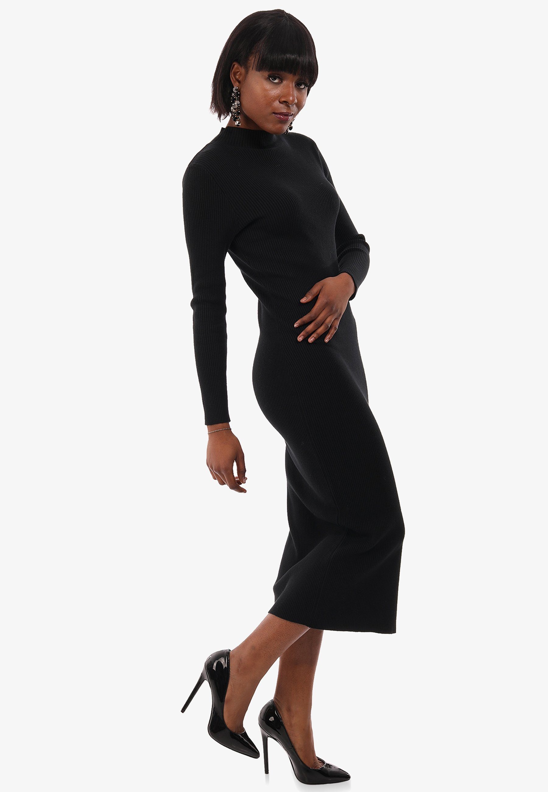 Strickkleid in Fashion YC KNIT Style DRESS & mit Stehkragen (1-tlg) Strickkleid Unifarbe schwarz