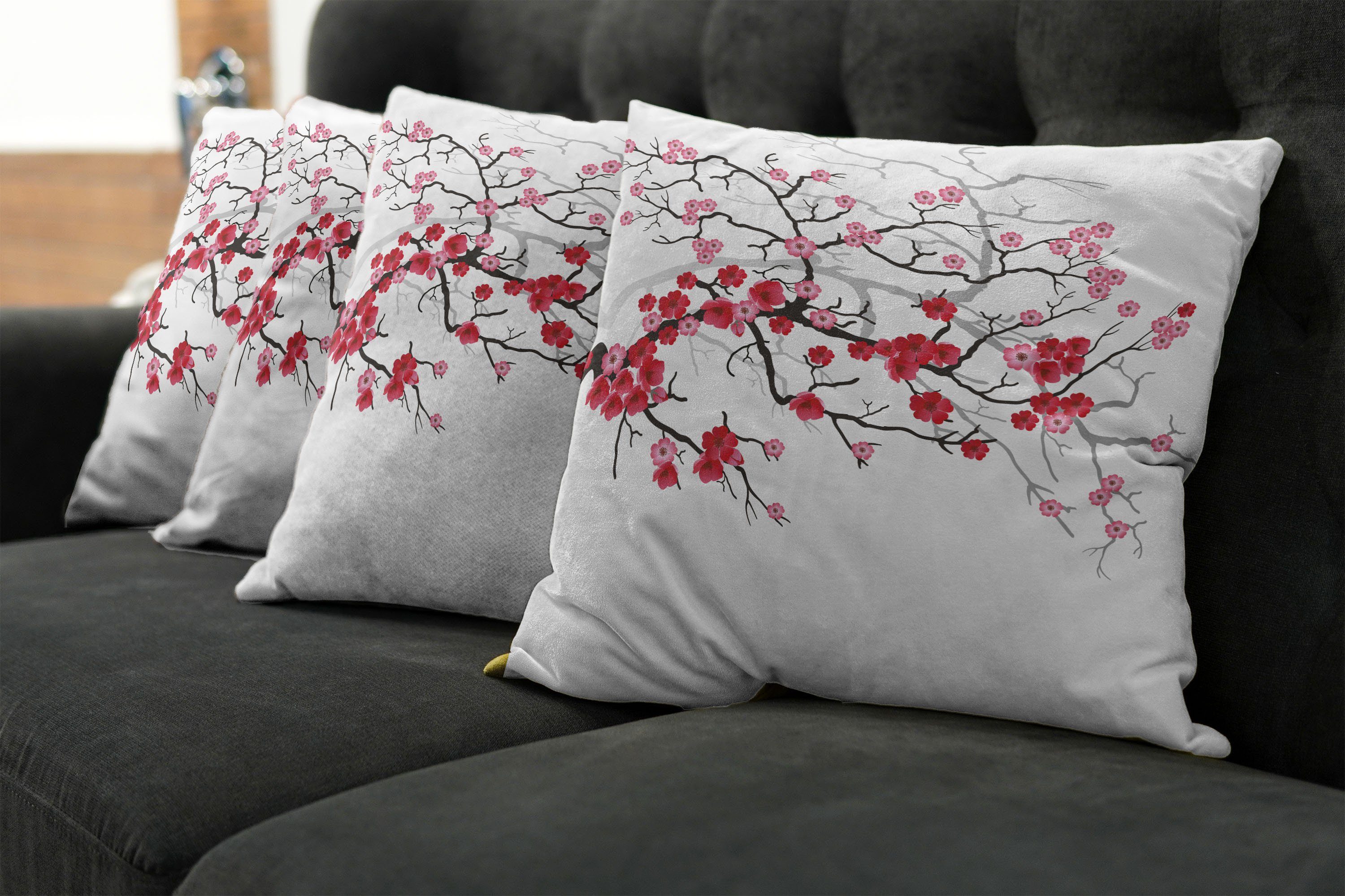Modern (4 Doppelseitiger Stück), Abakuhaus Kissenbezüge Accent Digitaldruck, Pflanze japanisch Sakura-Blüten