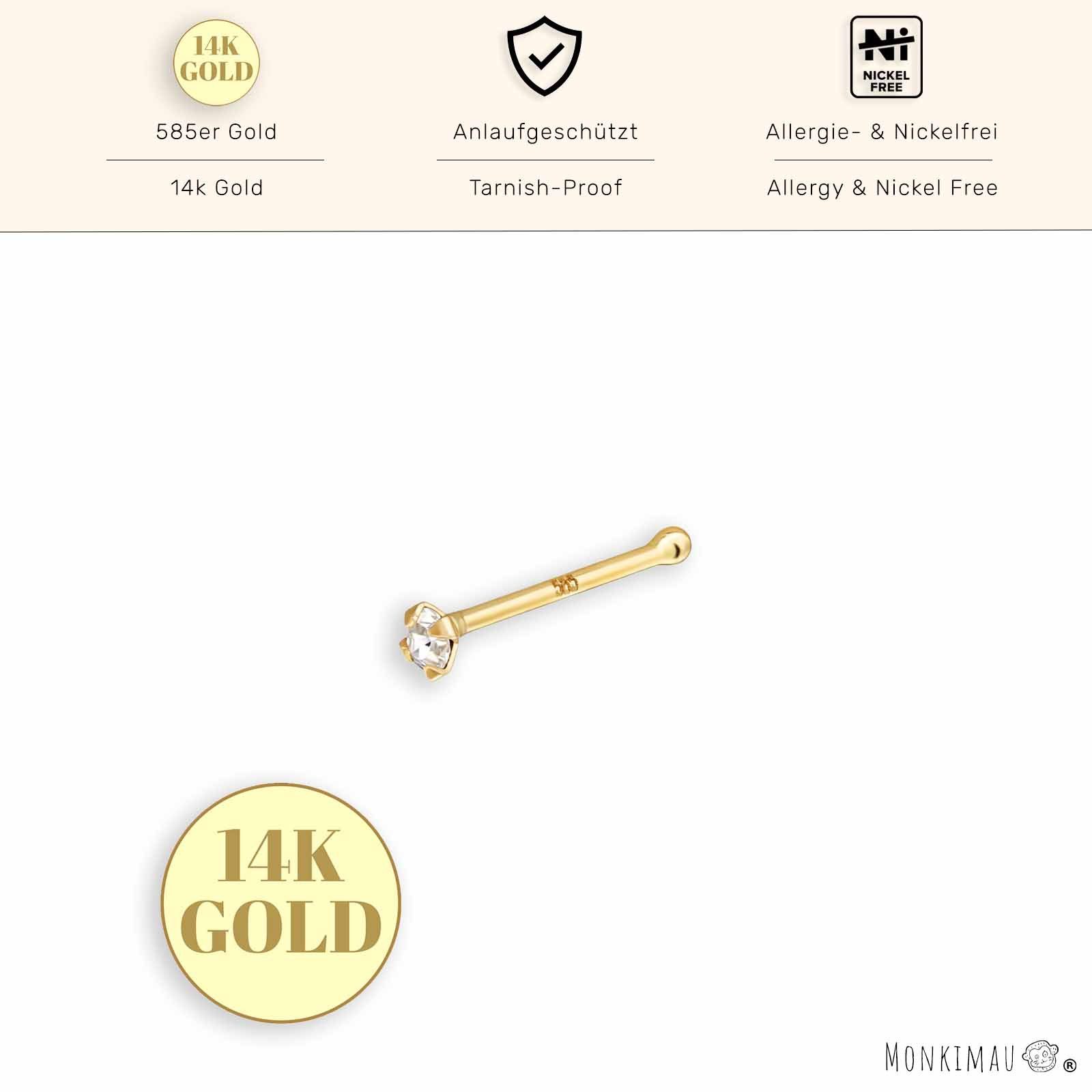 Monkimau Nasenpiercing 14K Gold Nasenstecker mit Kristall, 1,5 mm, 4 Krappe günstig online kaufen