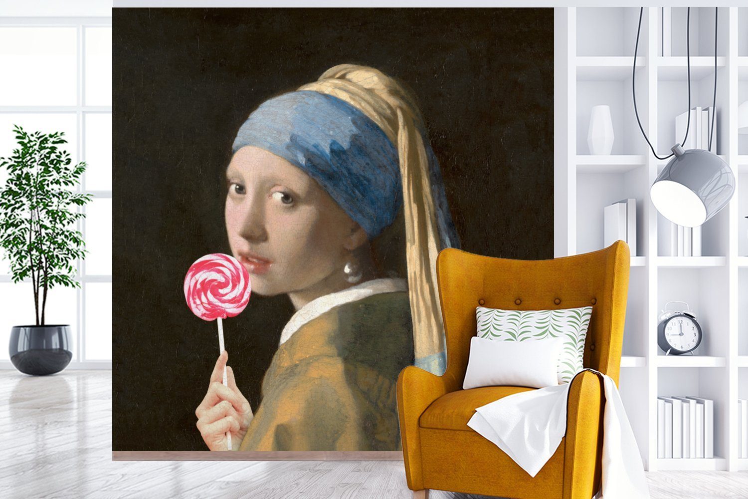 dem Mädchen - mit für Tapete Wandtapete St), Perlenohrring (5 Wohnzimmer Vinyl Vermeer MuchoWow - Fototapete Das bedruckt, Süßigkeiten, oder Matt, Schlafzimmer,