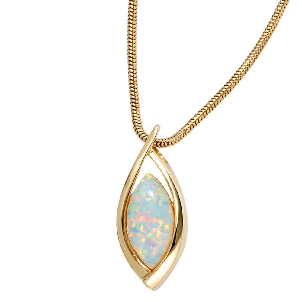 Schmuck Krone Kettenanhänger Anhänger mit Opal, 375 Gelbgold spitzoval, Gold 375 – Bild 2 von 3