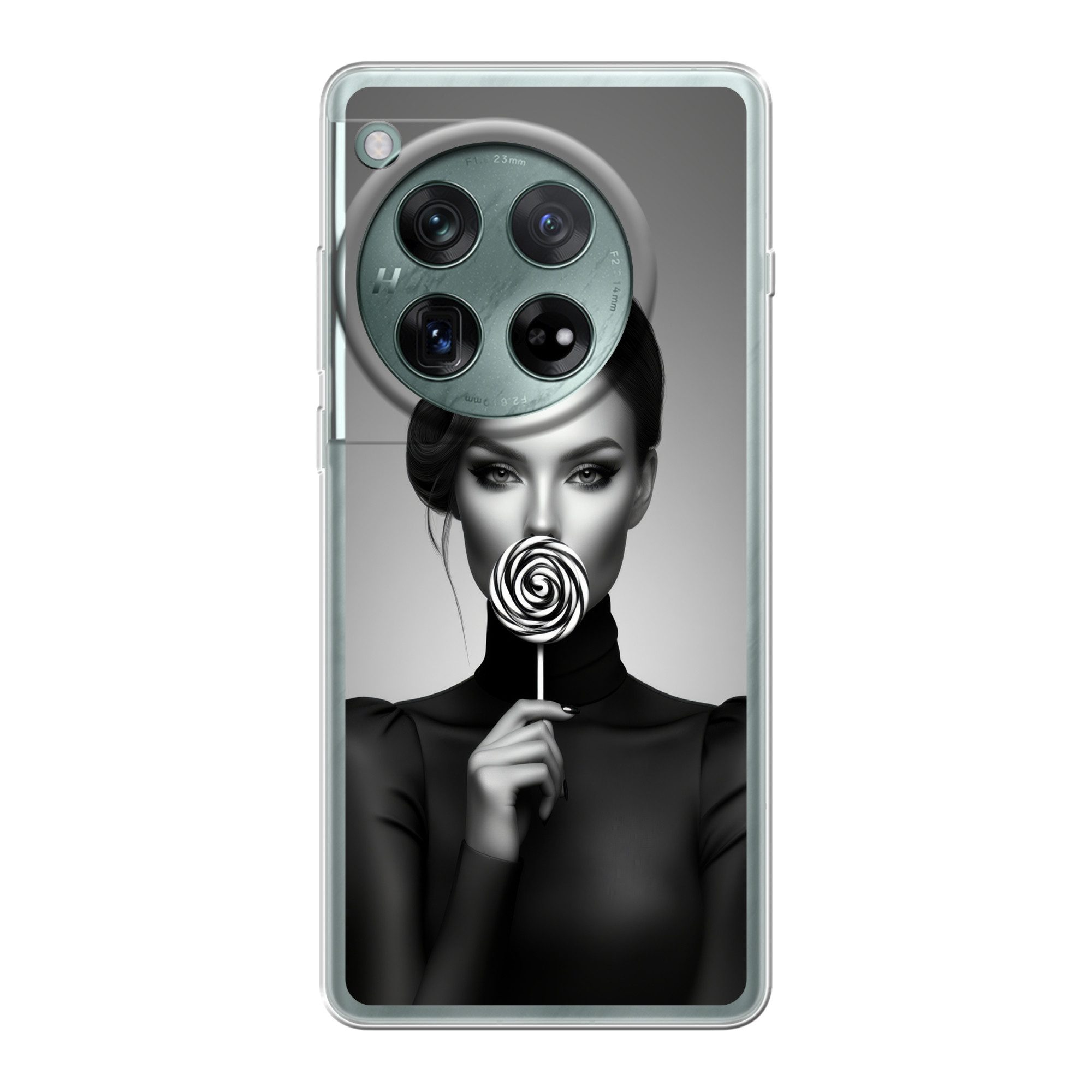MuchoWow Handyhülle für OnePlus 12 Frau - Lolly - Schwarz, Handy Case, Silikon, Bumper Case Dünn