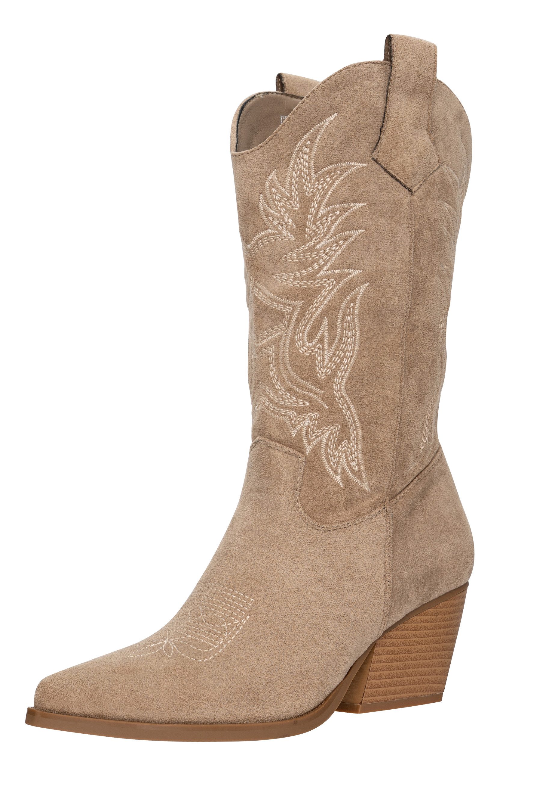 Salinyang Damen Westernstiefel mit Stickereien und Blockabsatz Cowboy Stiefel