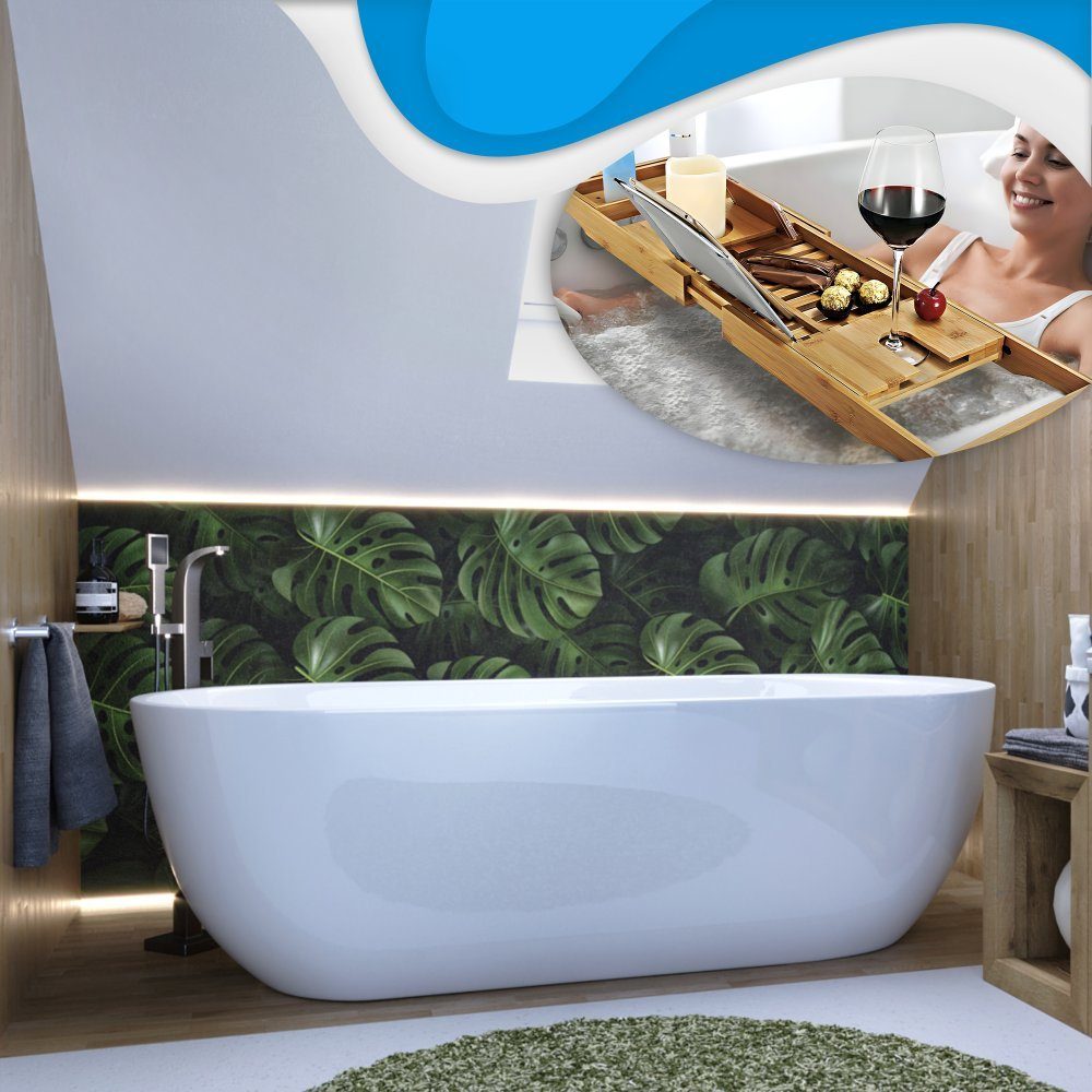 KOLMAN Badewanne Freistehende Patra 170x80 mit Bambusablage Exclusive Acryl - Ablauf VIEGA Click-Clack GRATIS mehr