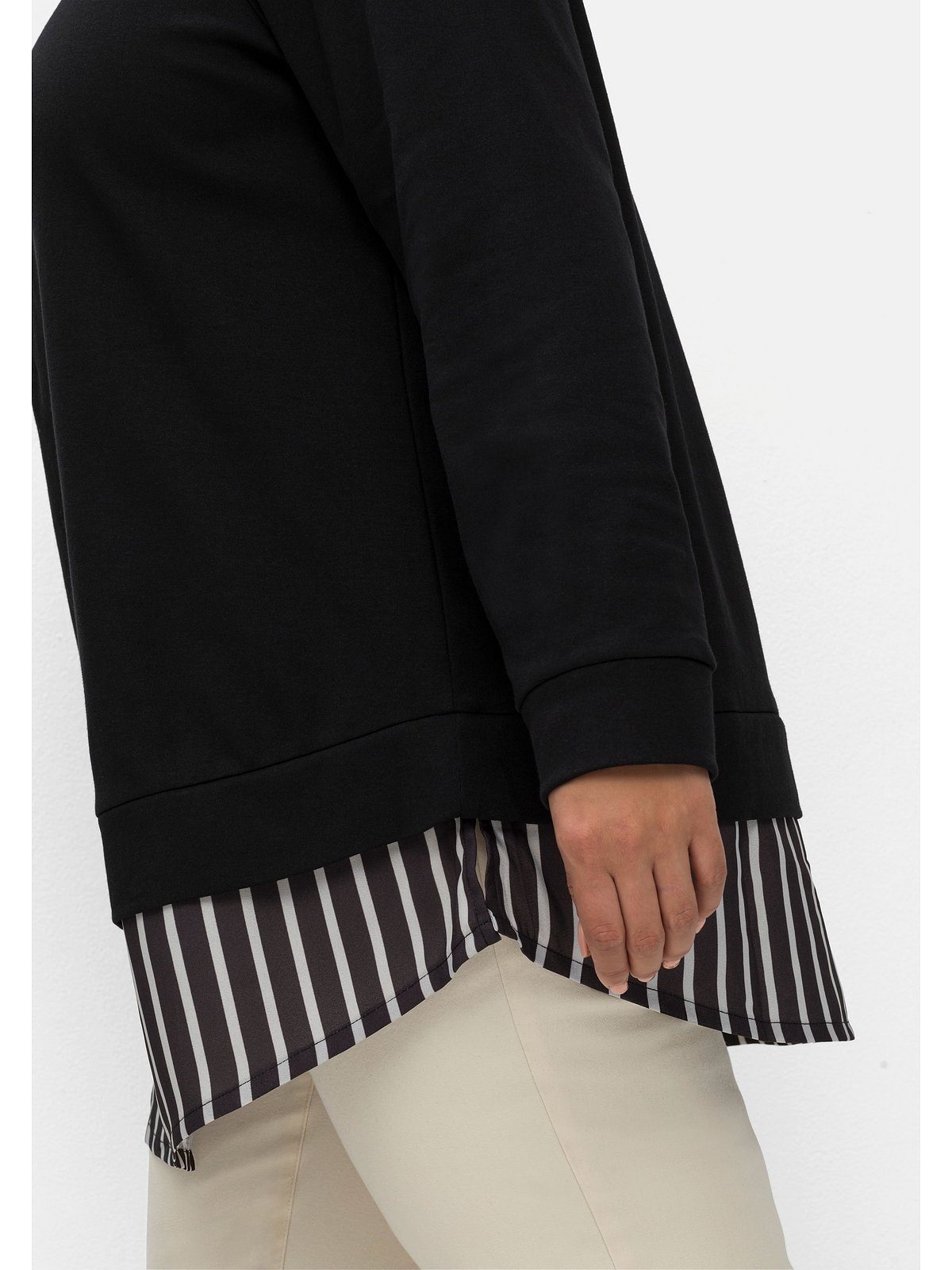 Sheego Langarmshirt Große Größen mit Ansatz aus Blusenstoff