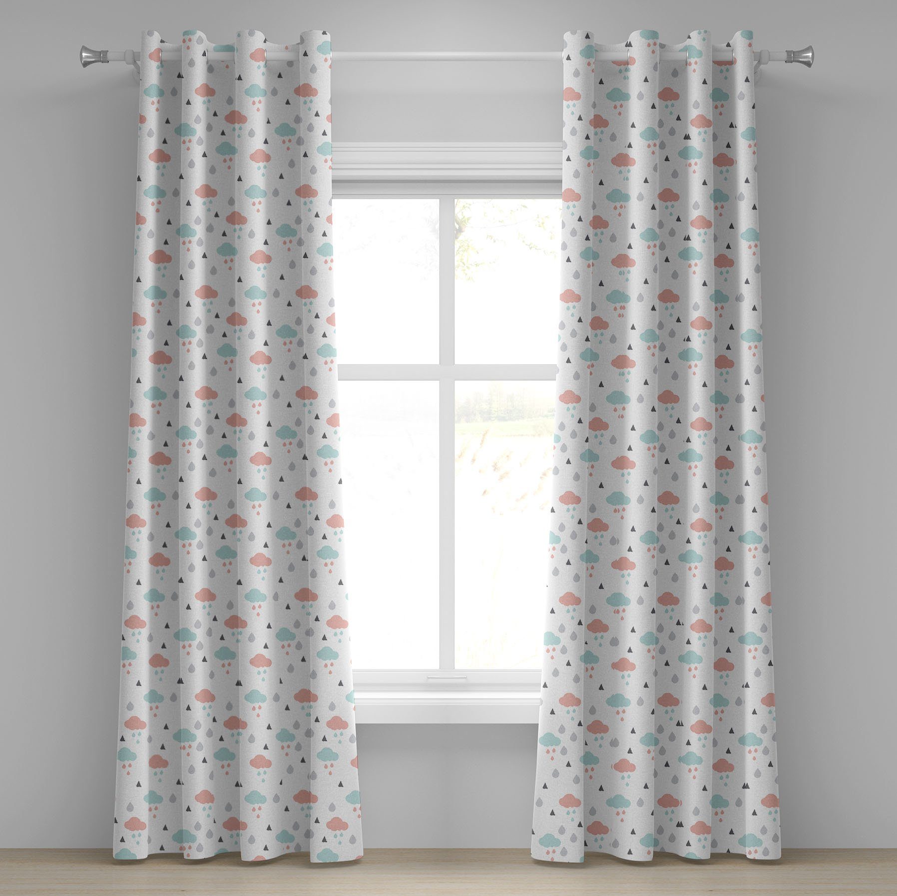 Gardine Dekorative 2-Panel-Fenstervorhänge für Schlafzimmer Wohnzimmer, Abakuhaus, Pastell Wolken Regentropfen Winter-