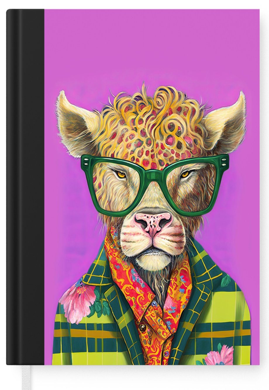 Hippie, - Highlander Tagebuch, - 98 MuchoWow Seiten, Tier Notizheft, Brille Blumen A5, - Haushaltsbuch Notizbuch - Journal, Merkzettel, Schottischer