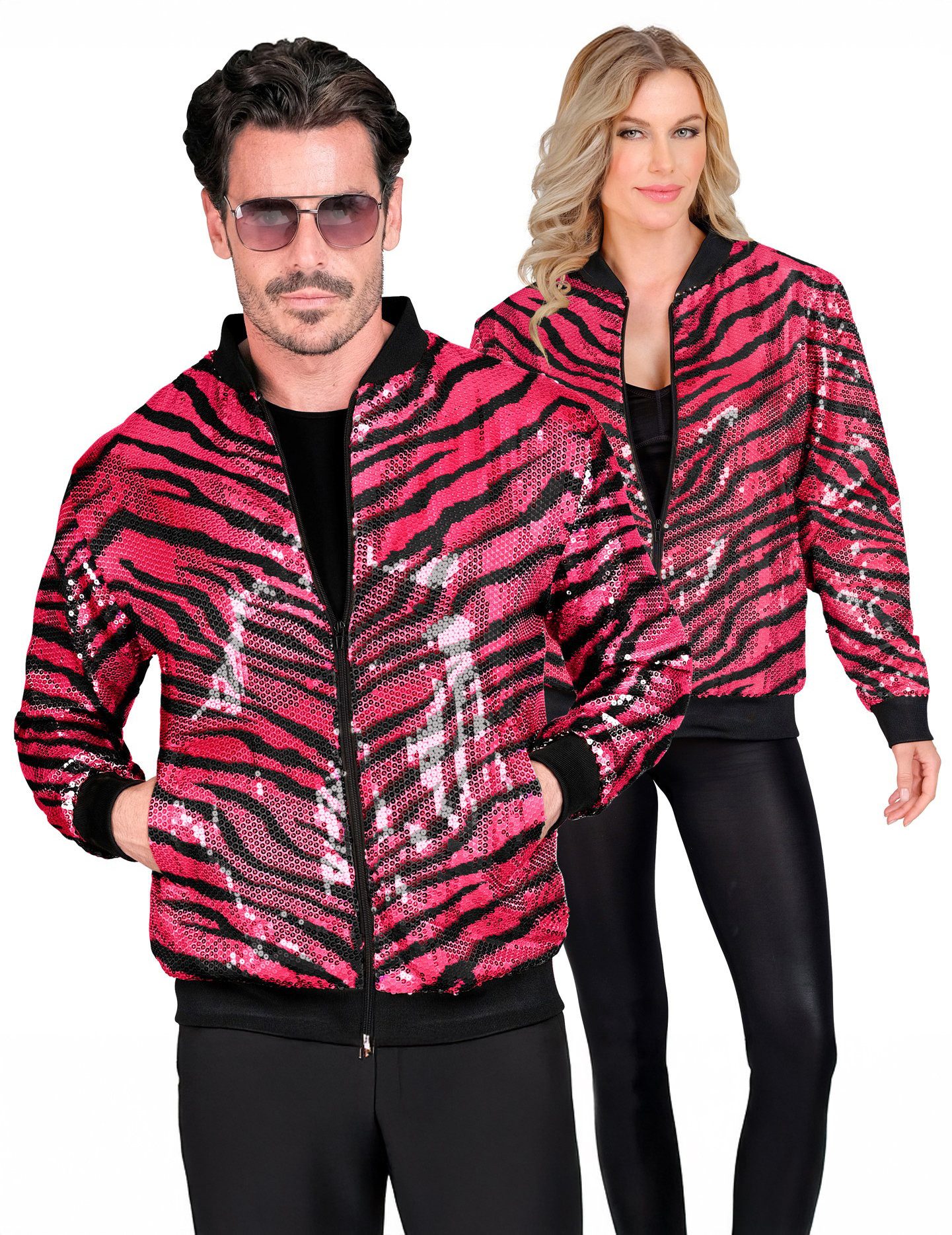 Kostüm Pailletten Bomberjacke Leopardenmuster pink Erwachsene