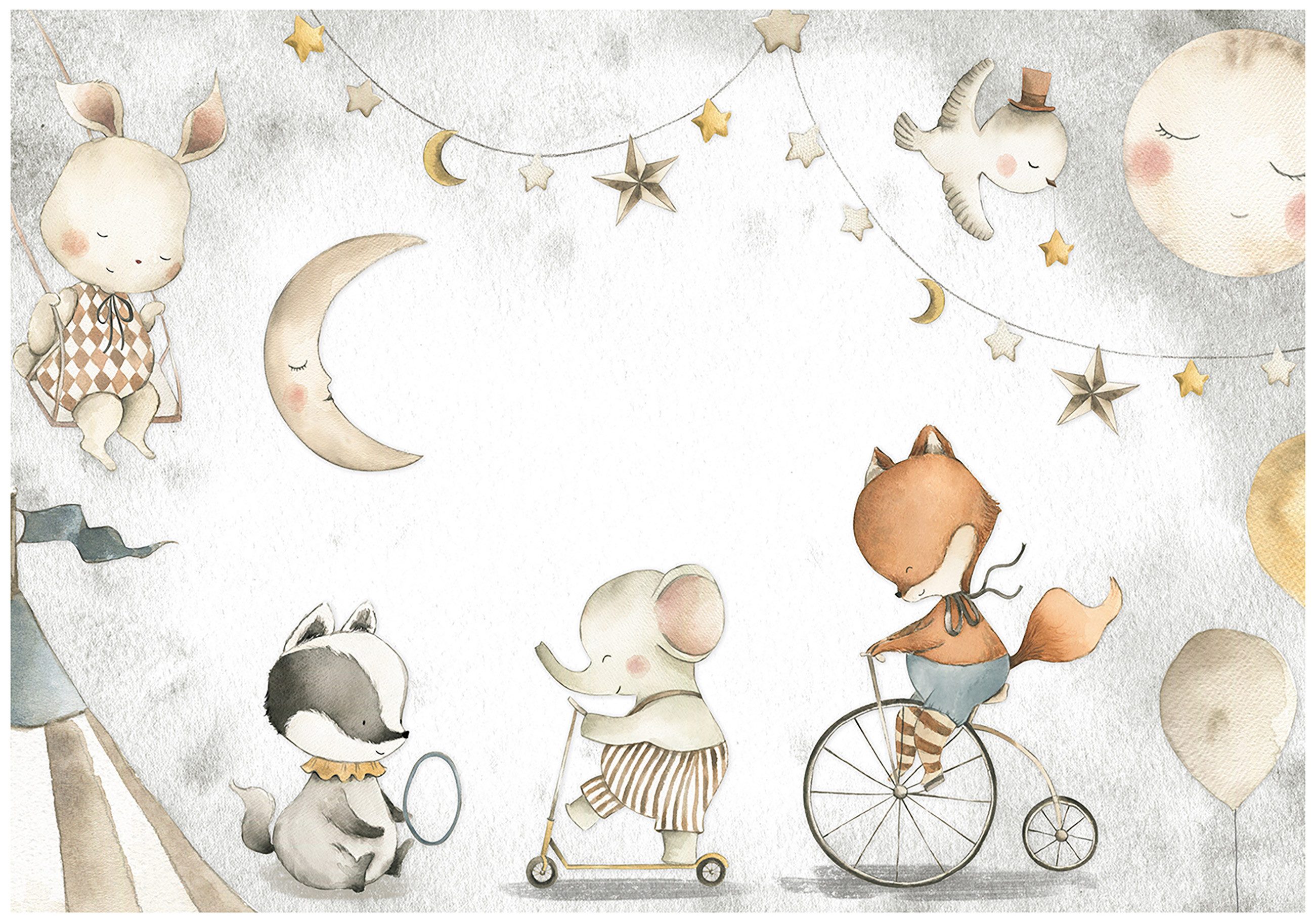 Wallarena Fototapete Kinderzimmer Mond Tiere Grau günstig online kaufen