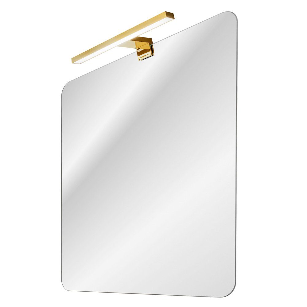 Lomadox Badspiegel ADELAIDE-56-WHITE, mit (goldfarben) 60x70cm ca. LED-Aufsatzleuchte