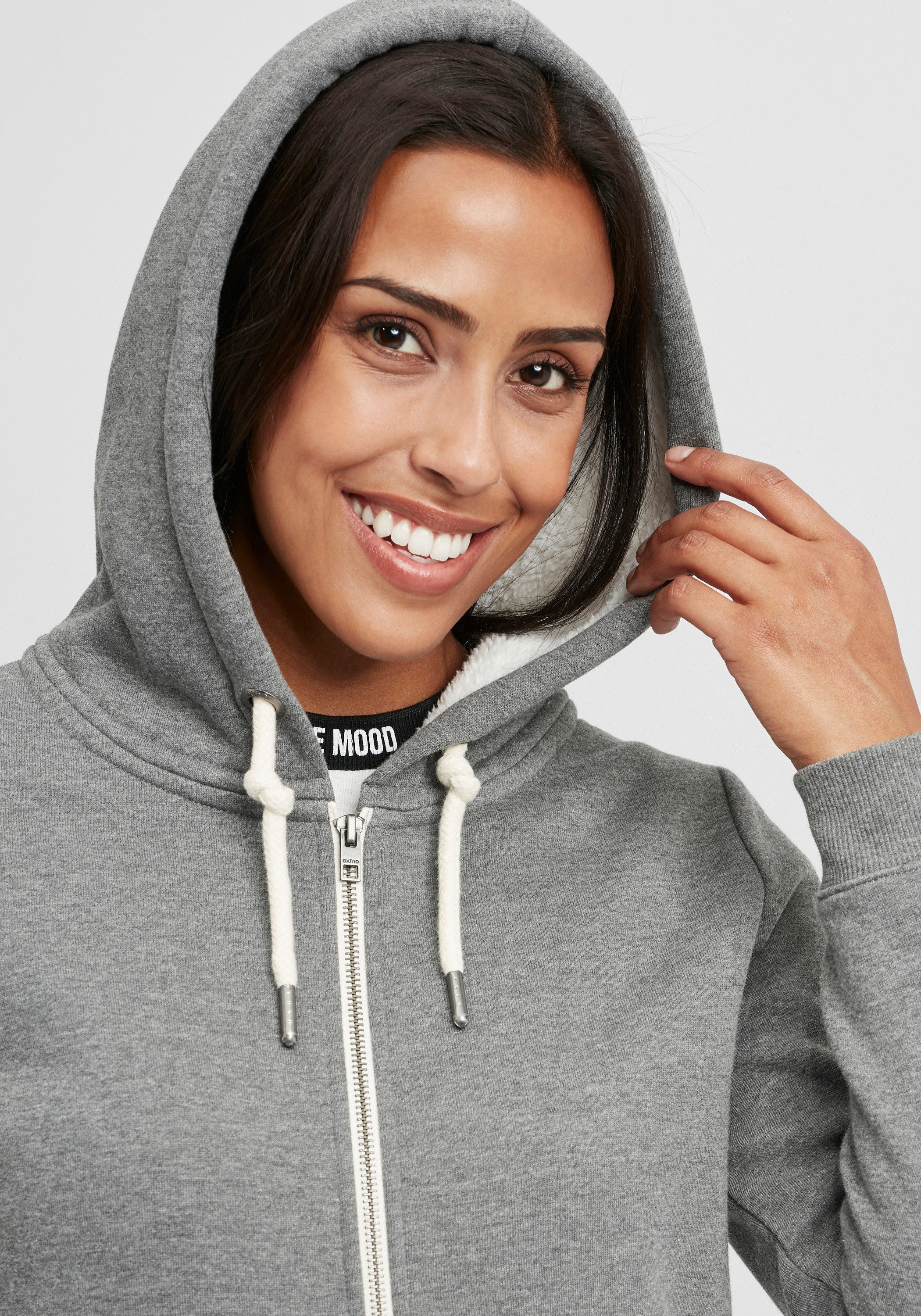 OXMO Kapuzensweatjacke OXBinja Hoodie Sweatjacke mit Teddy-Kapuze