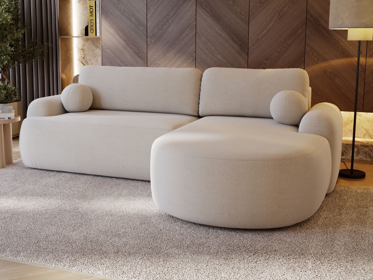 GrainGold Ecksofa L-Form Aurio L, Set, Couch, T30-Schaum, Wellenfederkern, Schlaffunktion, Bettkasten