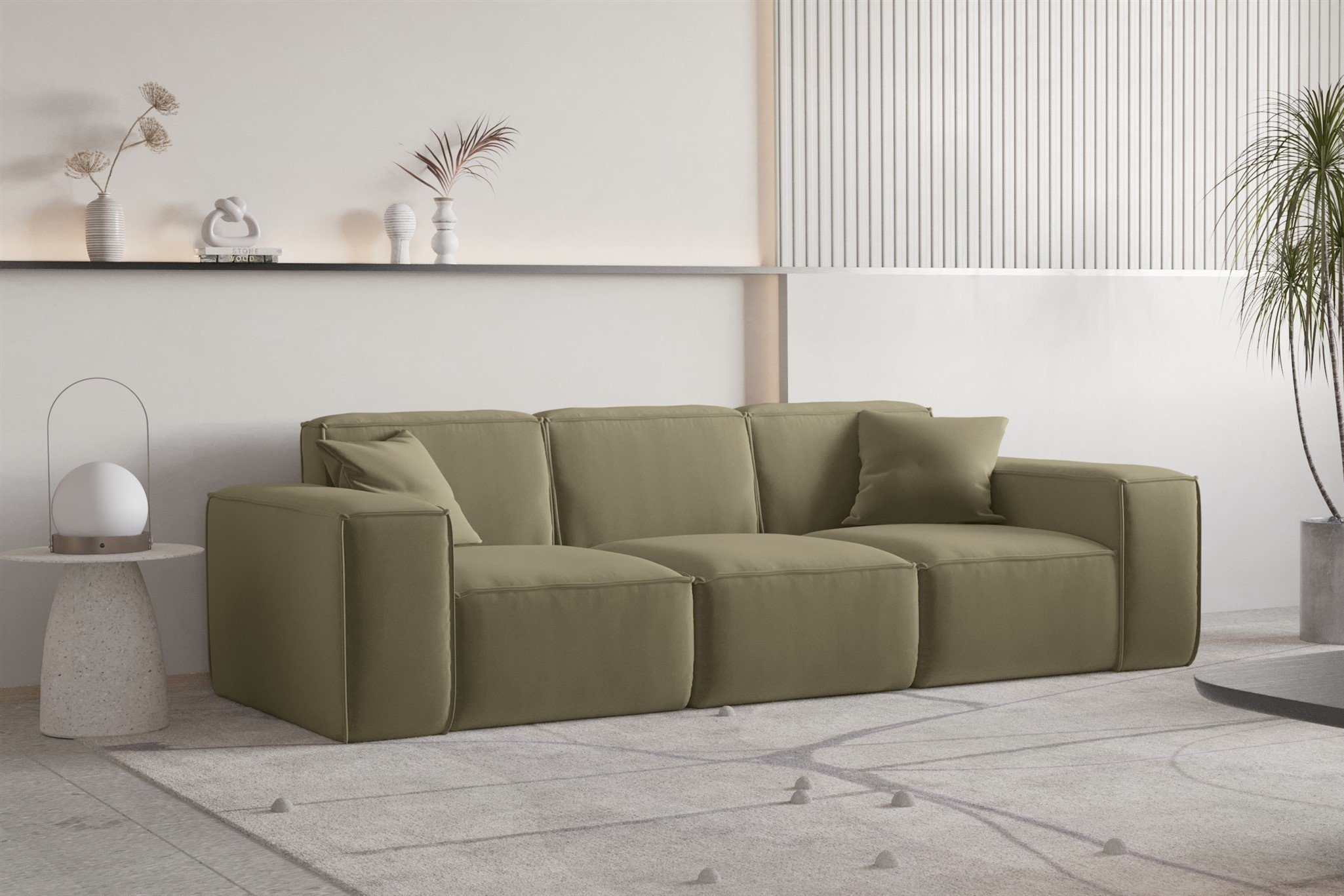 Fun Möbel Sofa Sofa Designersofa CELES PREMIUM 3-Sitzer in Stoff, Inkl. 2 Zierkissen