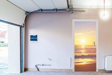 MuchoWow Türtapete Sonnenuntergang - Strand - Brücke, Matt, bedruckt, (1 St), Fototapete für Tür, Türaufkleber, 75x205 cm