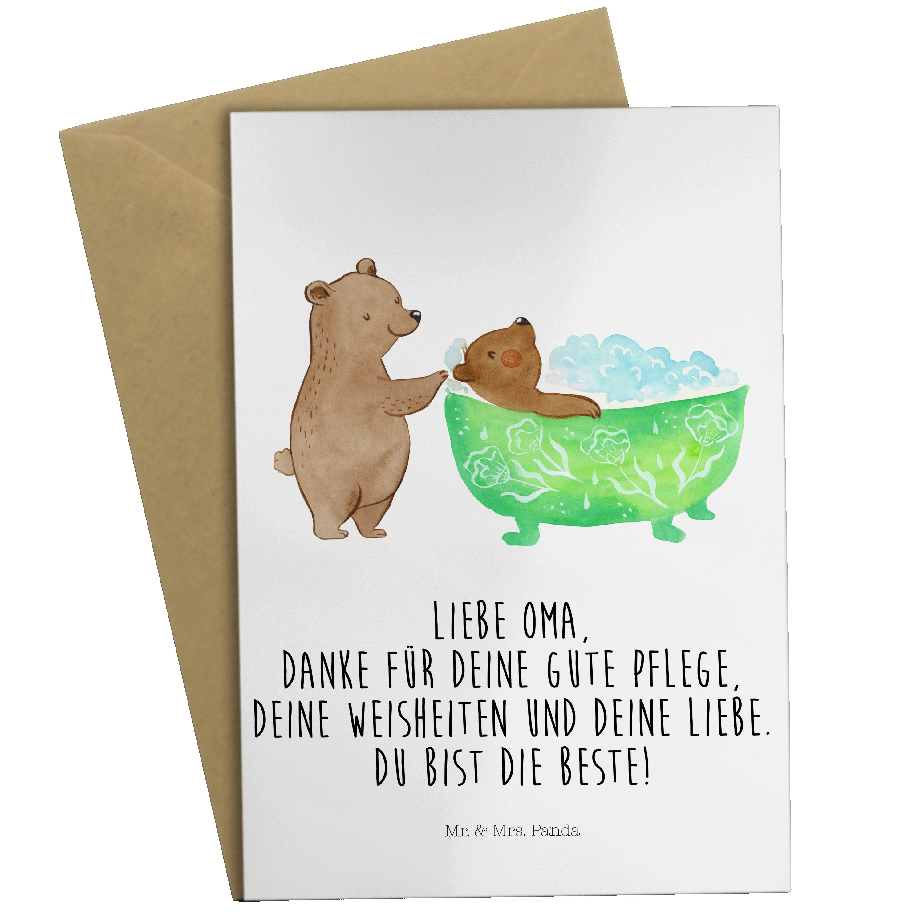 Oma - Panda Grußkarte Geburtstagskarte, Weiß & Badewanne badet Mrs. Papa, Mr. Enkel, - Geschenk,