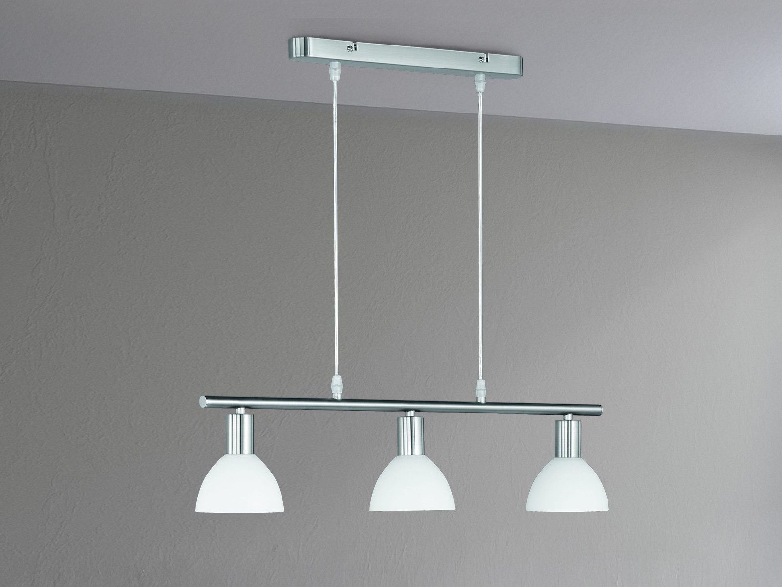 Reality Leuchten LED Pendelleuchte, Dimmfunktion, LED wechselbar, Warmweiß, Bauhaus Balken-lampe hängend über-n Esstisch Milchglas, Breite 61cm
