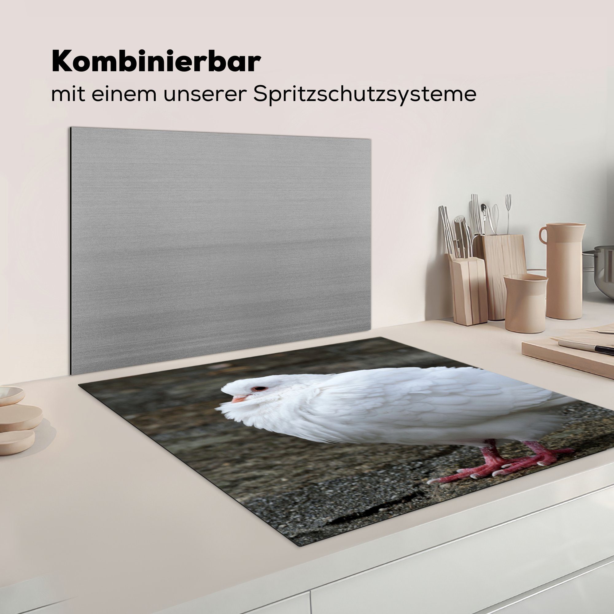 MuchoWow Herdblende-/Abdeckplatte küche 78x78 - Weiß Taube Vogel, für (1 Arbeitsplatte Vinyl, Ceranfeldabdeckung, tlg), cm, 