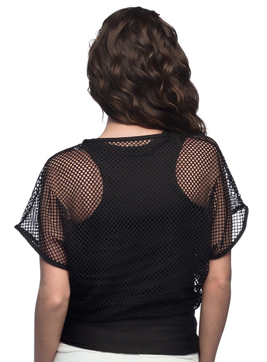 Boland Kostüm Kurzarm Netzhemd schwarz, Blickdichtes Tanktop mit übergestülptem Netzshirt