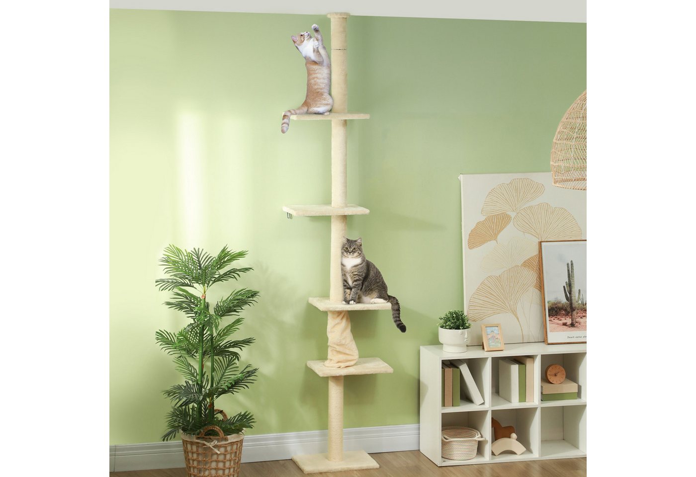 Thumbnail - PawHut Kratzbaum Deckenhoch, 225-275 cm, mit Plattformen, mit Kippschutz, Cremeweiß