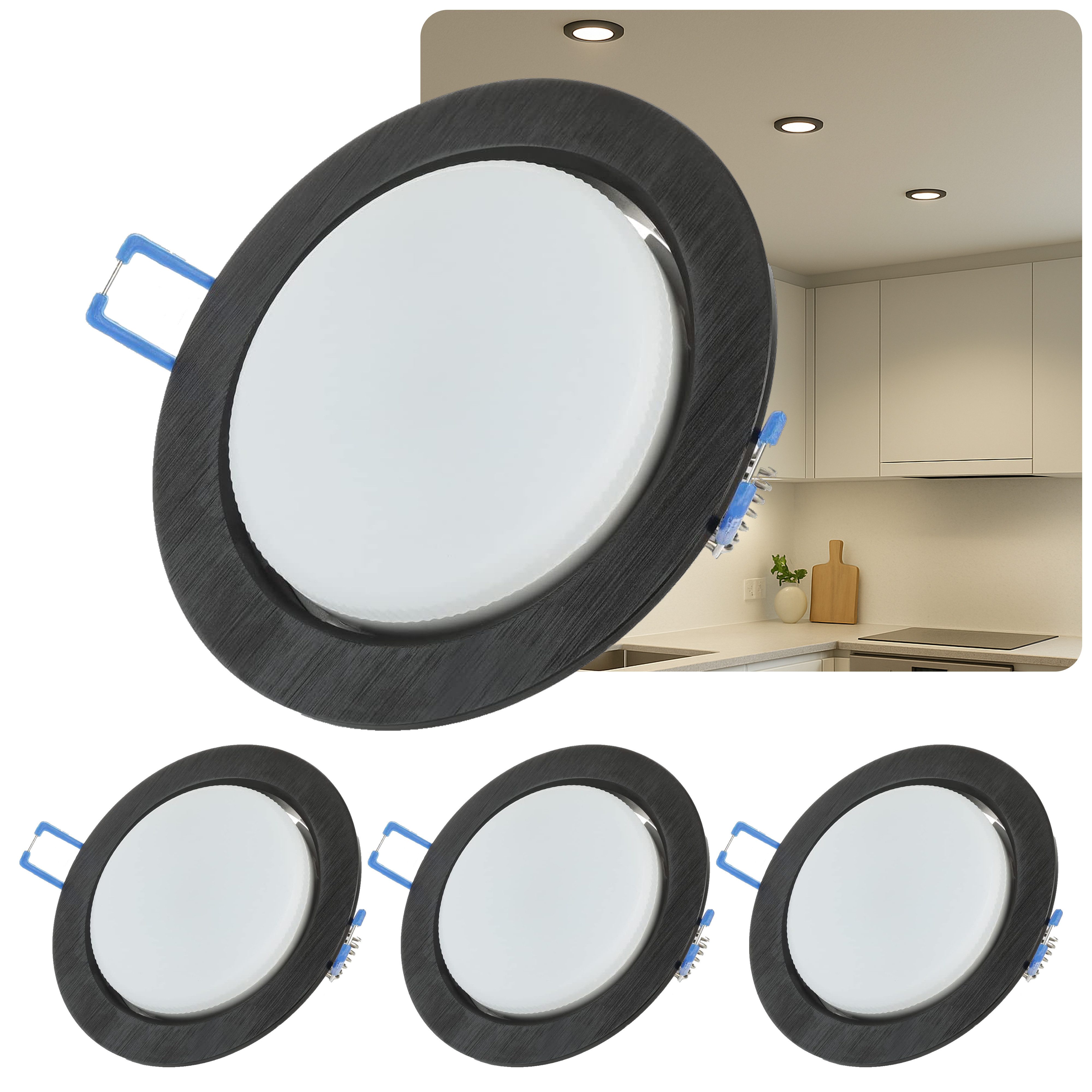 Sweet LED LED Einbaustrahler 3er Set GX53 8.2W Deckenspots neutralweiß schwarz-gebürstet 230V, LED fest integriert, neutralweiß, 4000K, Deckenspots, Deckenstrahler, Einbauleuchten