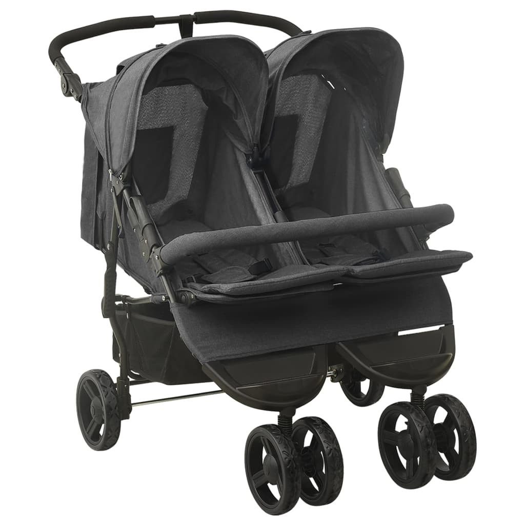 vidaXL Kombi-Kinderwagen Kinderwagen Kinderkarre Buggy Zwillings-Geschwisterwagen Anthrazit Sta