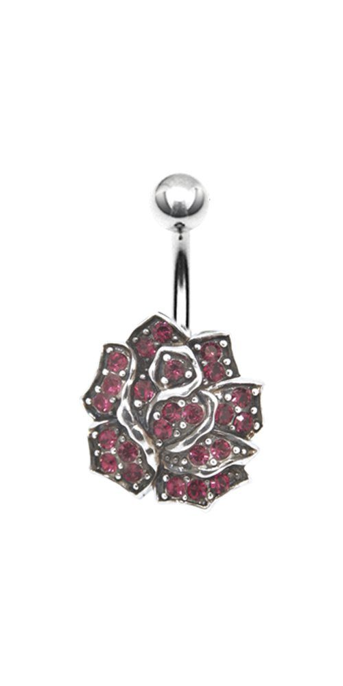 Bauchnabelpiercing Nabel Stecker Silber 925 Piercing Blume Liebe mit Kristall Elements