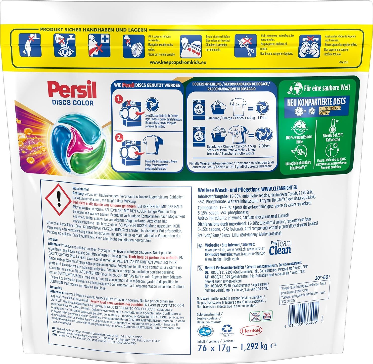 Persil Color 4-in-1 Discs 76 WL Colorwaschmittel (Großpack, [76-St. Kapseln mit Tiefenrein Technologie)