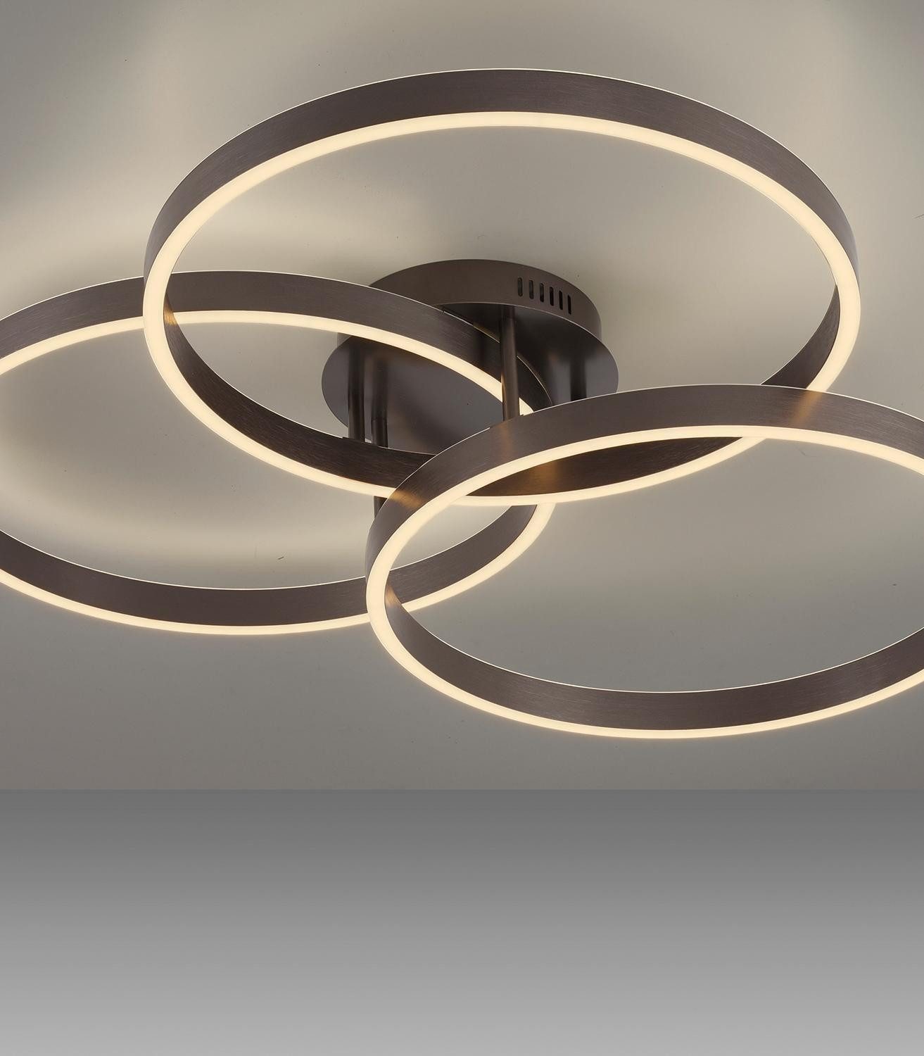 Paul Neuhaus LED Deckenleuchte VELUNA, Braun, Metall, Dimmfunktion, LED fest integriert, Tageslichtweiß, mit Fernbedienung, Memoryfunktion, B 71,1 x H 15,1 x T 75 cm