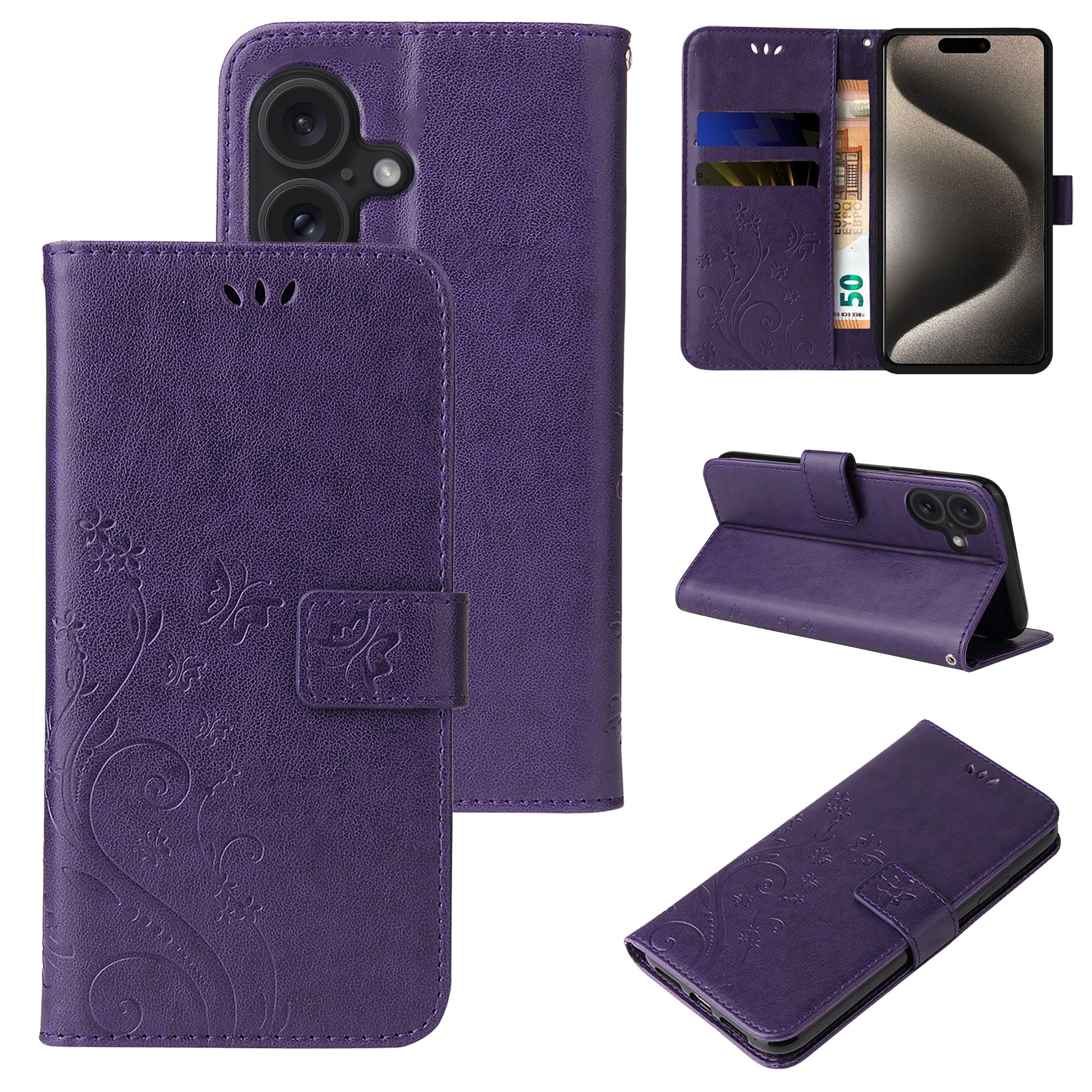 Tec-Expert Handyhülle Cover Tasche Hülle für Apple iPhone 17, Klapphülle Case mit Kartenfach Fliphülle aufstellbar, Motiv Blumen