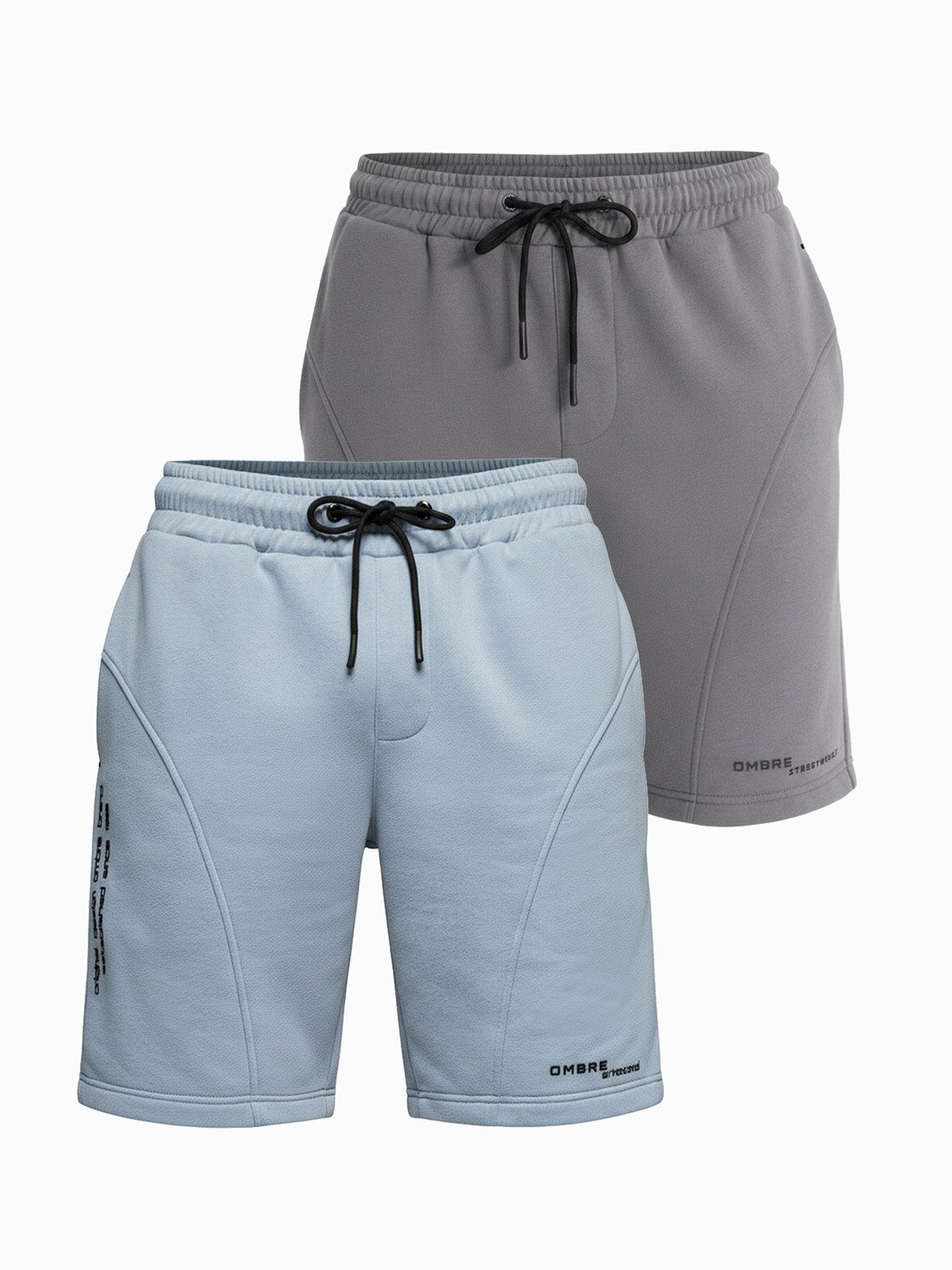 OMBRE Sweatshorts Herren Sweatshorts Slim Fit mit elastischem Bund Grey, light blue L (kein Set, 1-tlg., 2-teilig)
