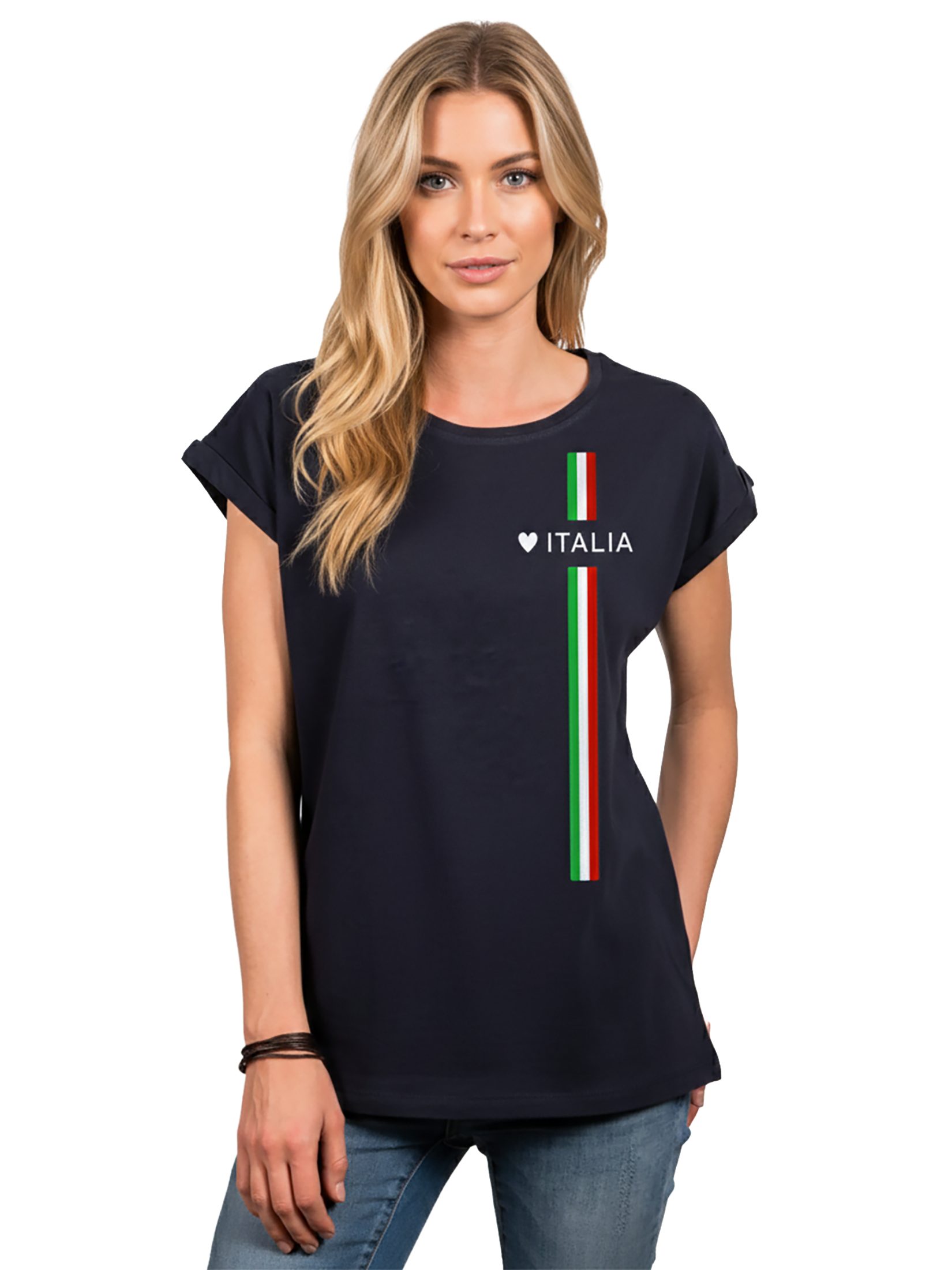MAKAYA Print-Shirt Damen Italienische Mode Italia Top Italien Trikot Herz Italiano Style mit Druck