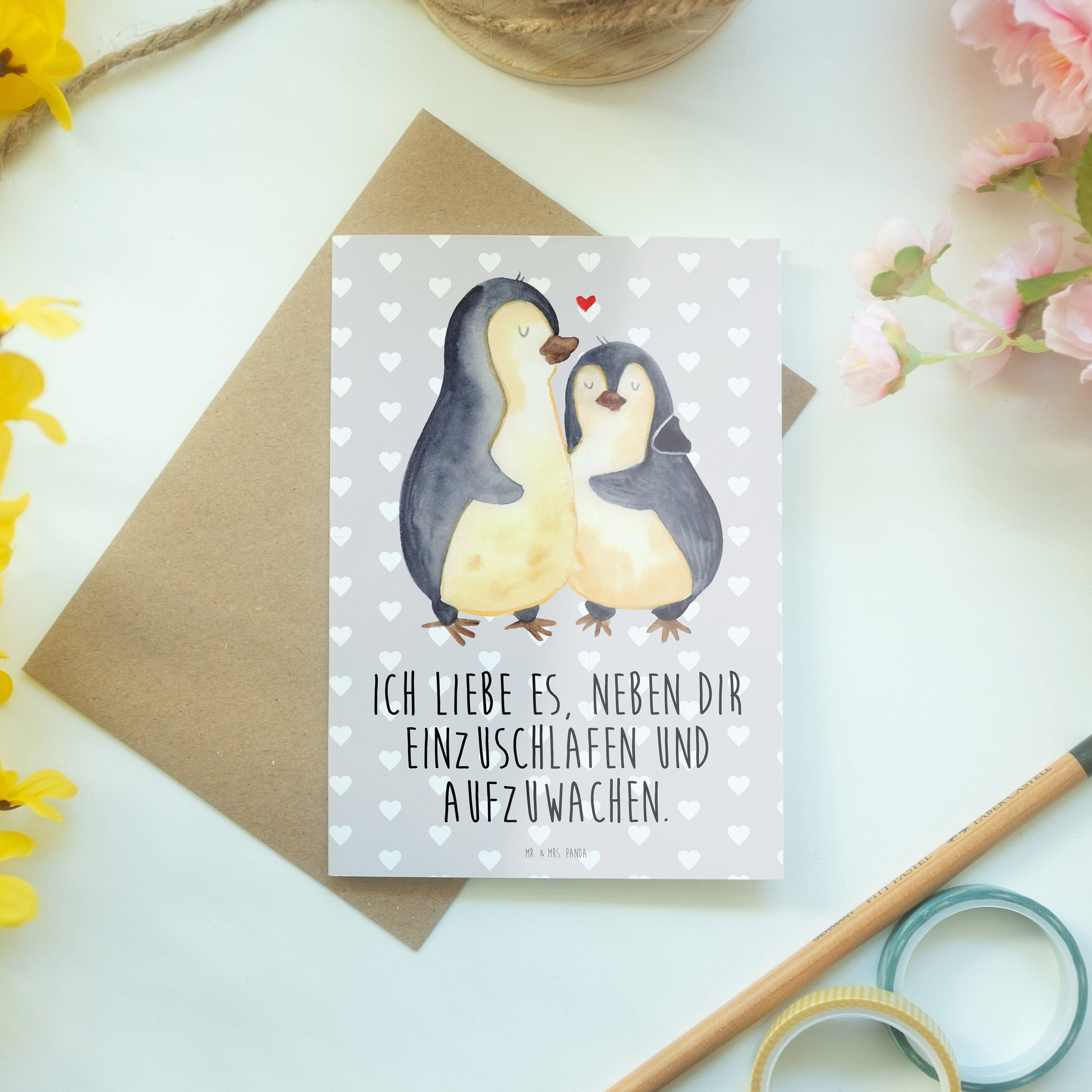 V - & Geschenk, - Pastell Panda Mrs. Grußkarte für Grau Mr. Pinguine Einschlafen Karte, Ehemann,