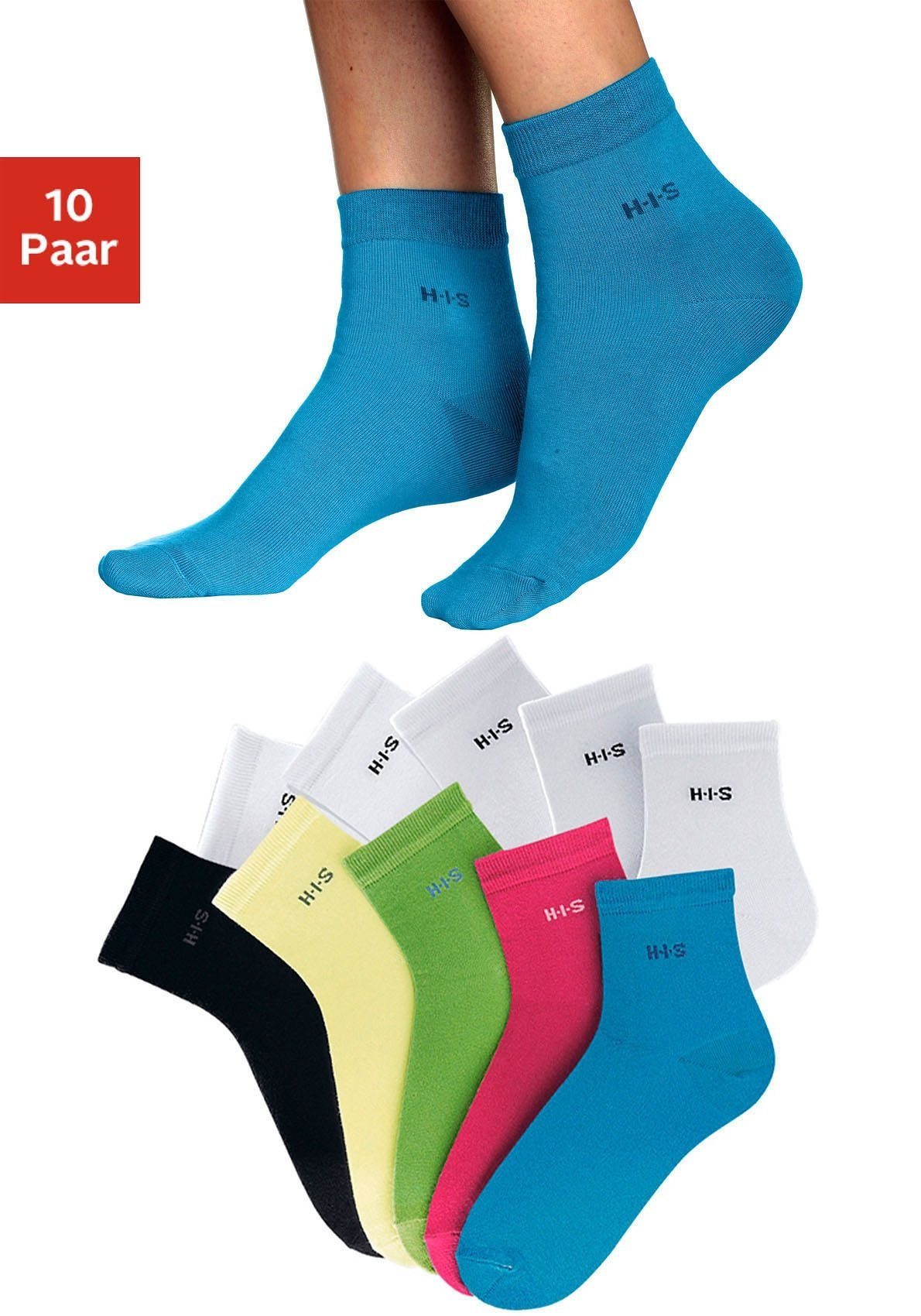 Beachtenswert H.I.S Kurzsocken bunt-weiß (Set, aus 10-Paar) leichter atmungsaktiver Qualität