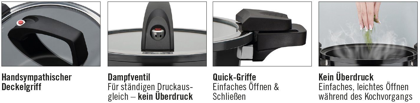 GSW Dampfgartopf Gourmet, Aluminium, Dampfkochtopf mit Ventil zum Druckausgleich kein Überdruck, Induktion