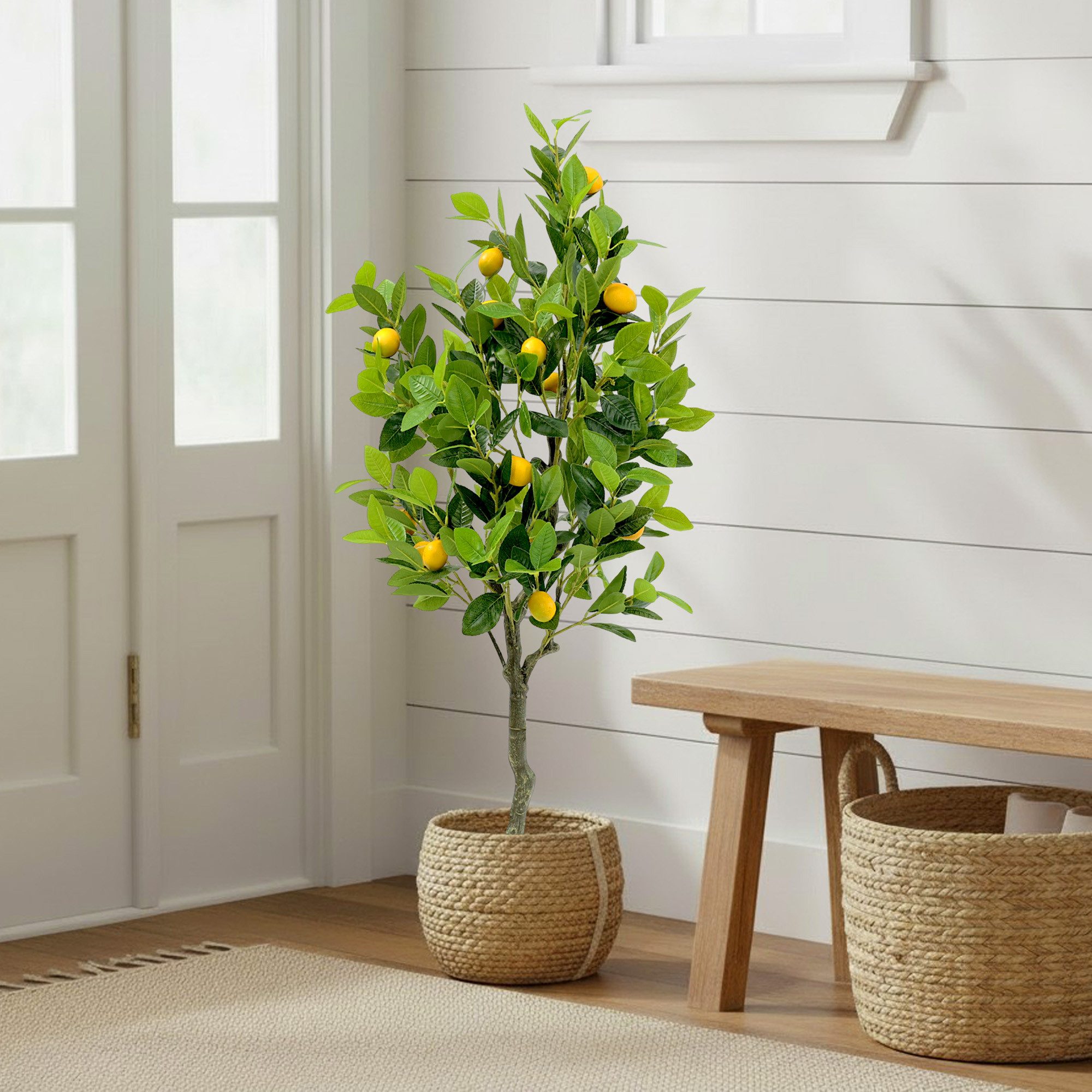 Kunstpflanze künstlicher Zitronenbaum Zitronenpflanze im Topf mit Früchten Zitrone, Arnusa, Höhe 120 cm, Kunstbaum Mediterran sehr realistisch