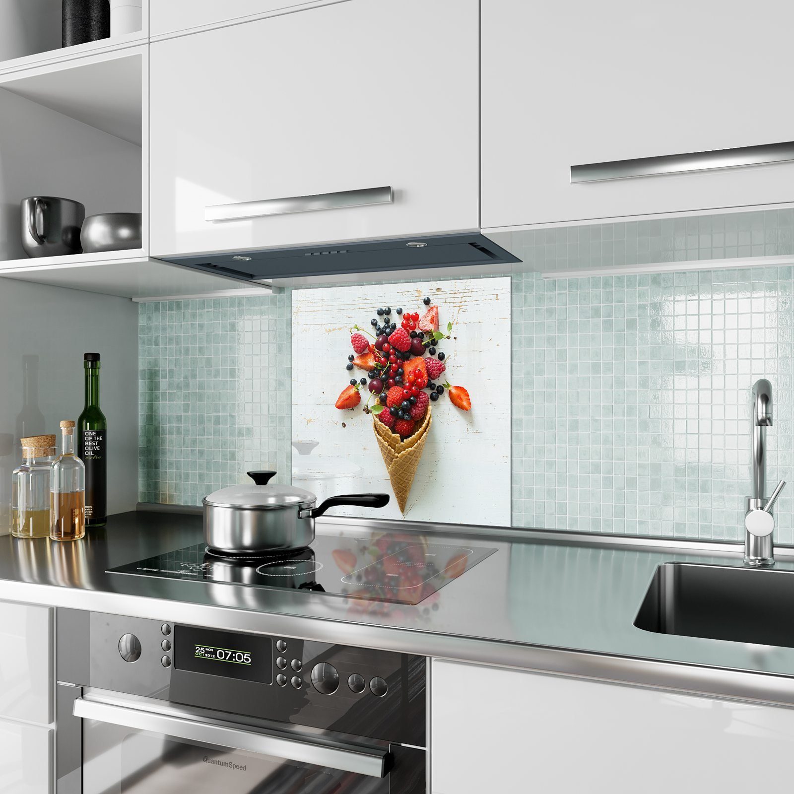 Primedeco Küchenrückwand Küchenrückwand mit Motiv aus Waffel Glas Spritzschutz Beeren